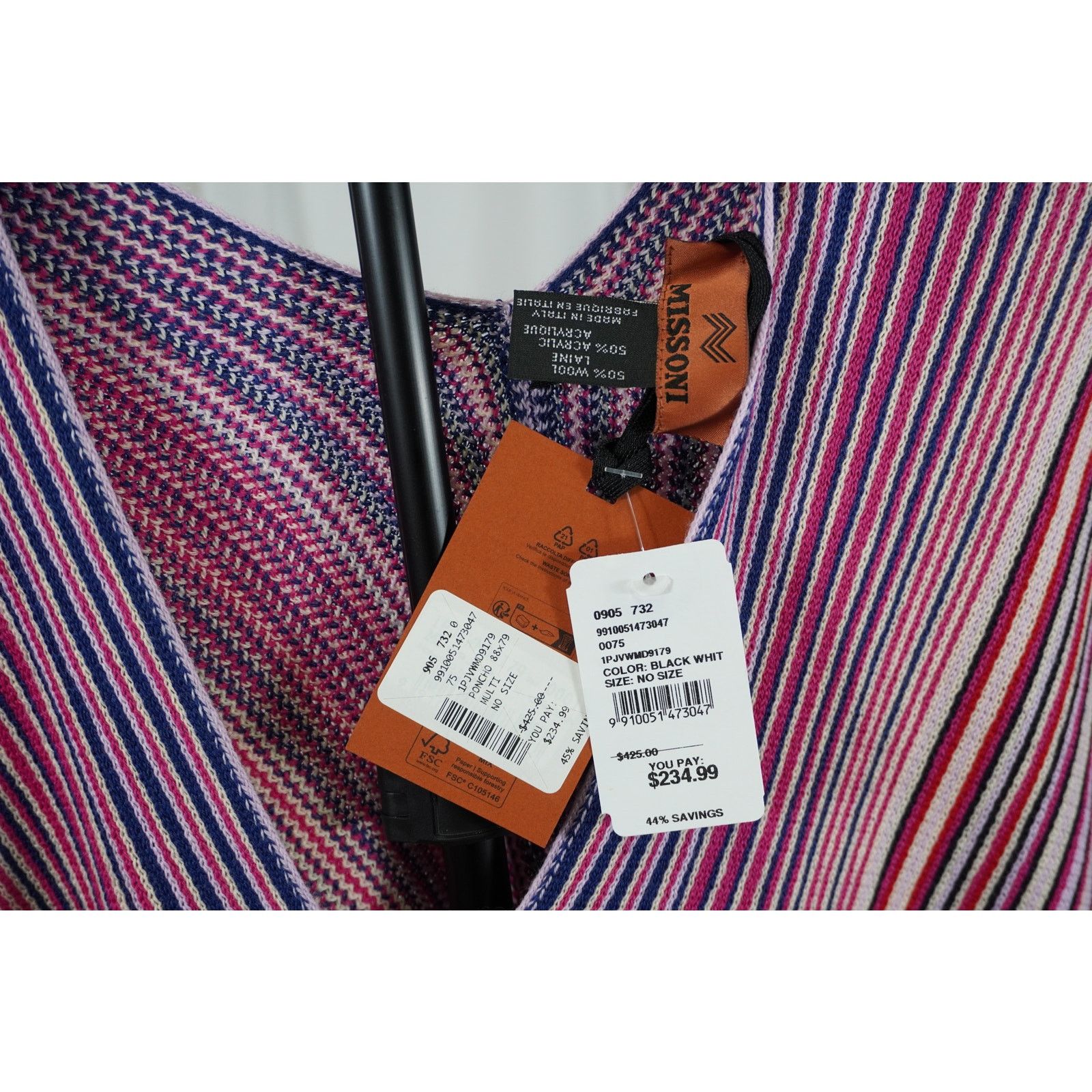 Missoni Missoni Stripe Knit Poncho Cape Shawl Fringe Wool Blend NWT Size ONE SIZE - 4 Thumbnail