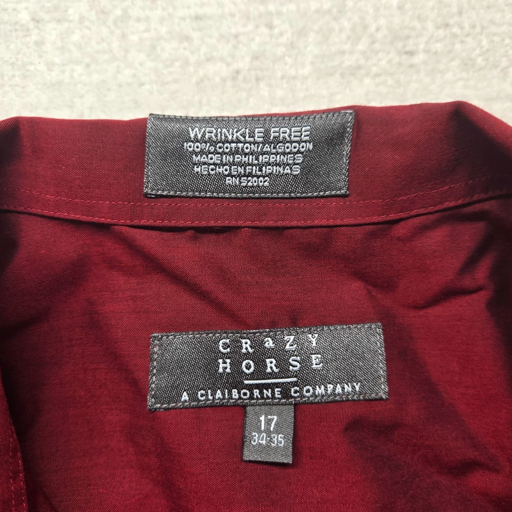 Vintage Crazy Horse Shirt Adult 17 Red Button-Up Long Sleeve Collared Cotton Blend Regular Mens Size 46R - 3 Thumbnail