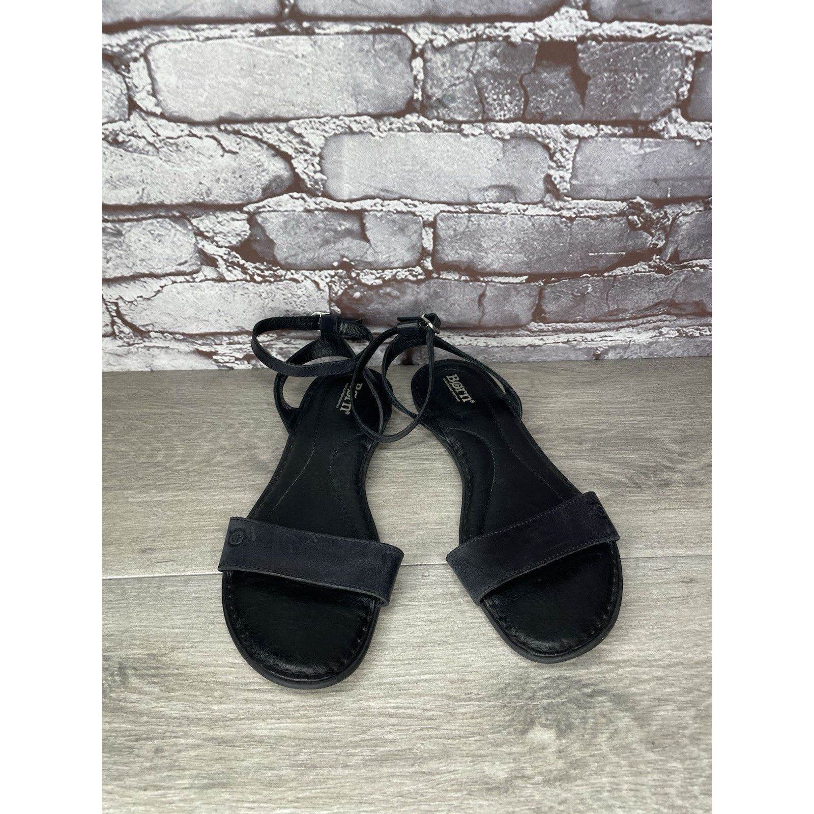 Born Born Handcrafted Black Leather Open Toe Ankle Strap Flats Sa Size US 8 / IT 38 - 10 Thumbnail