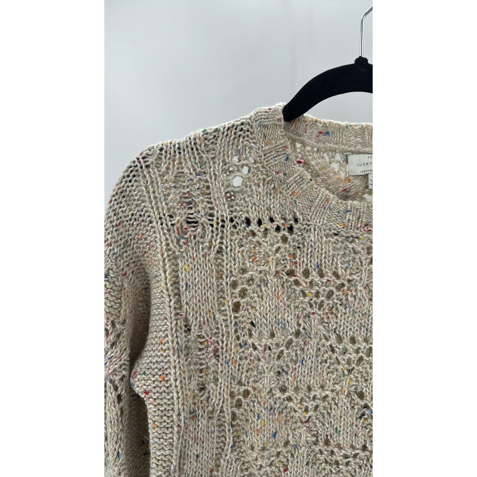 Lucky Brand Lucky Brand Beige Marled Open Knit Crew Neck Sweater wool Size S / US 4 / IT 40 - 4 Thumbnail