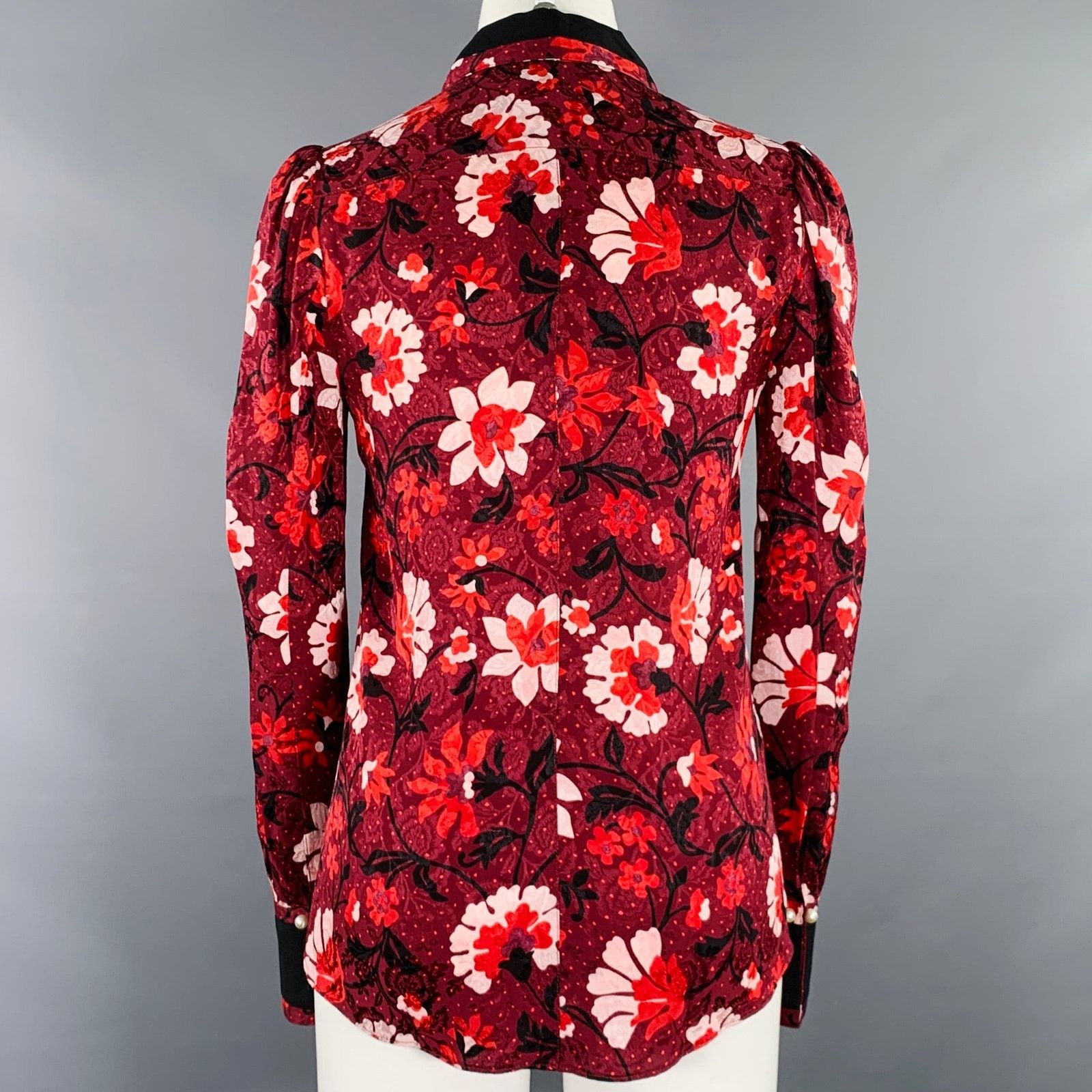 Altuzarra ALTUZARRA Size 0 Burgundy Black White Silk Floral Blouse Size XS / US 0-2 / IT 36-38 - 4 Thumbnail