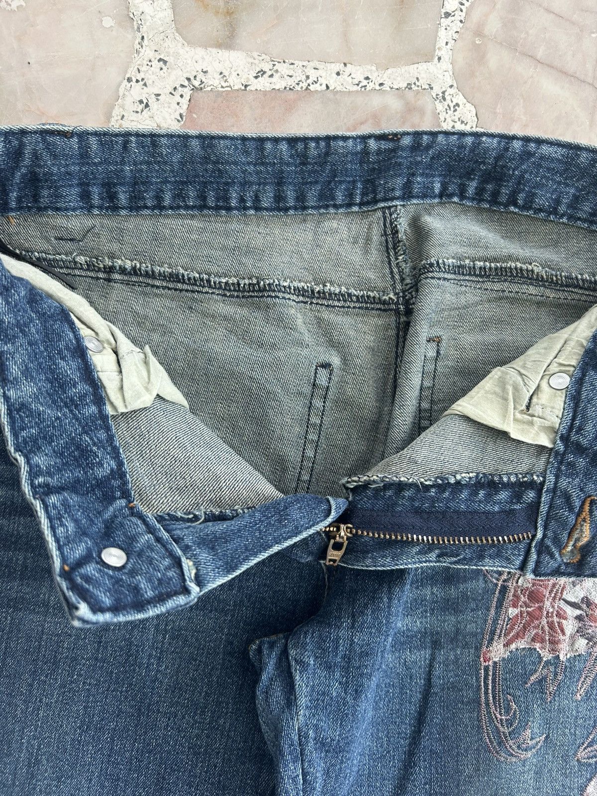 Japanese Brand Playchess Japan Flare Denim Floral Embroidered Vintage Jeans Size 29" - 8 Thumbnail