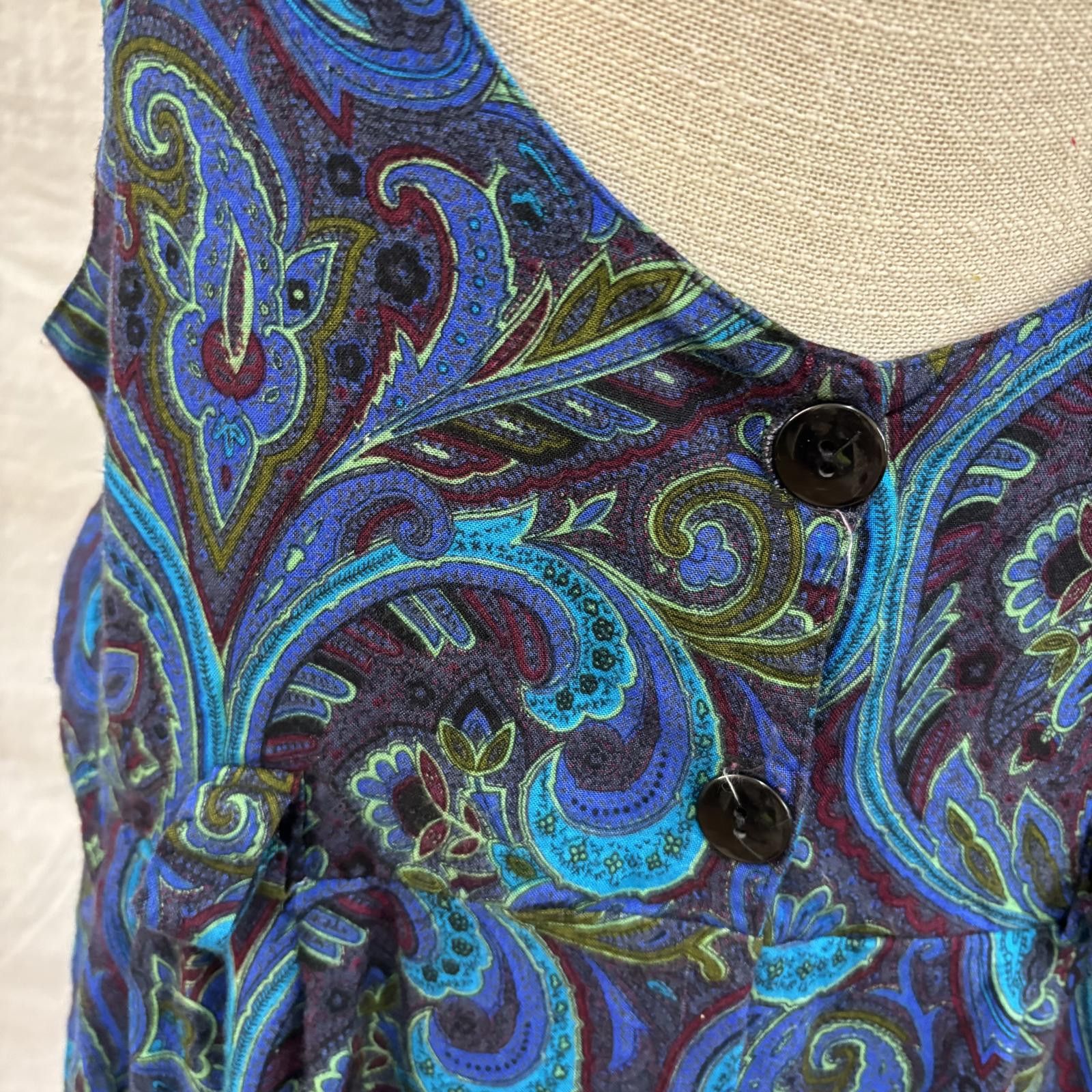 Other Vtg 80s paisley jewel tone low cut jumper style dress Size M / US 6-8 / IT 42-44 - 3 Thumbnail