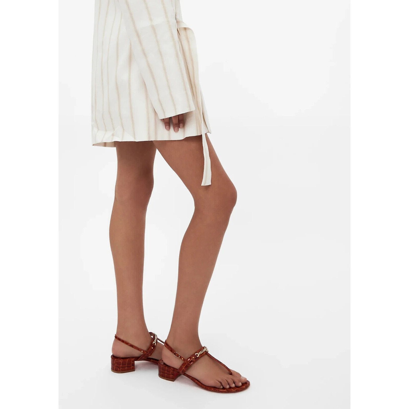 Christian Louboutin LOUBOUTIN MJ BROWN GOLD TONE CHAIN CL LOGO THONG SANDALS 39 Size US 9 / IT 39 - 4 Thumbnail