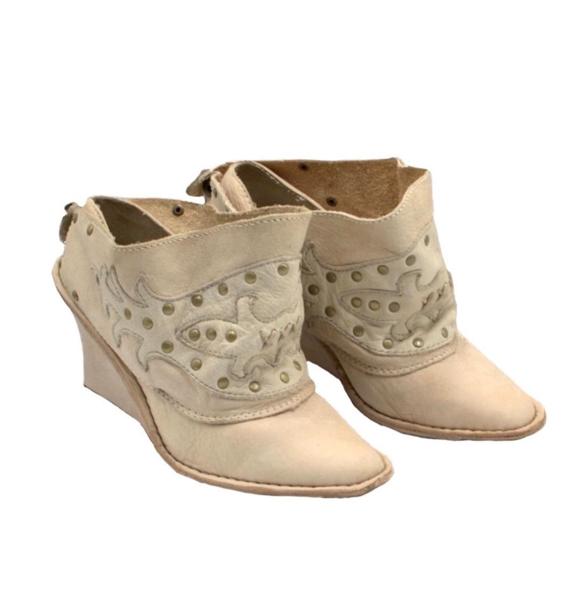 Diesel diesel y2k studded cowboy wedge leather boots in cream Size US 5 / IT 35 - 3 Thumbnail