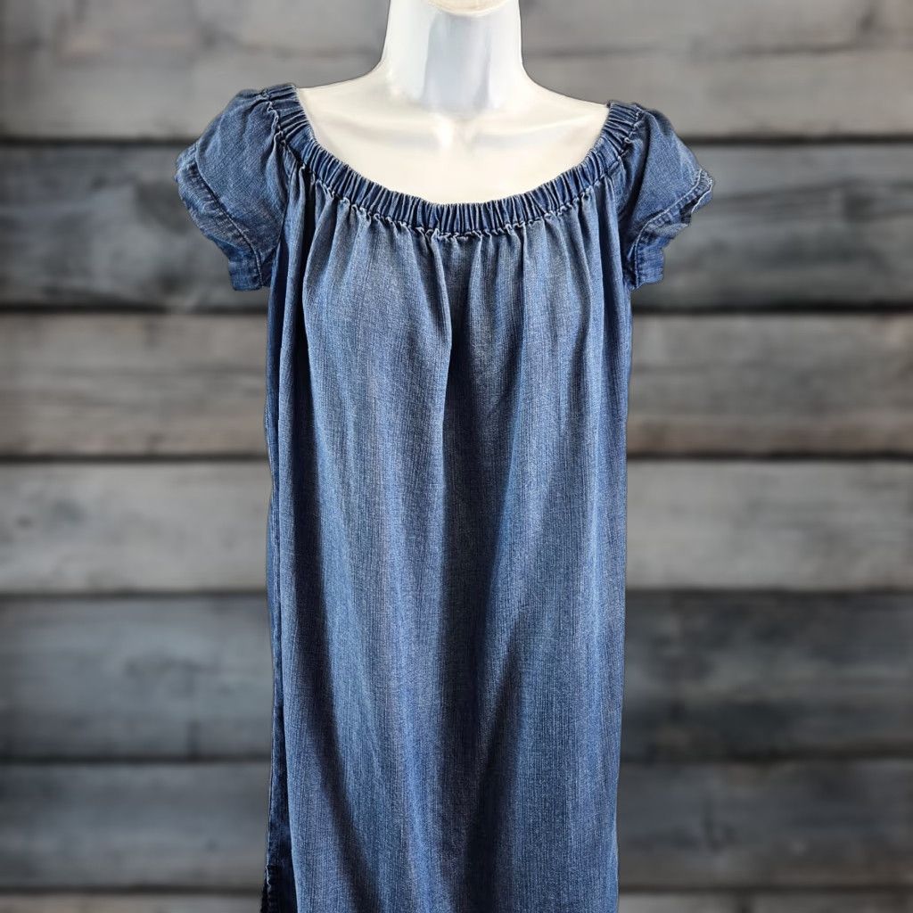 CLOT Cloth & Stone Womens Off The Shoulder Chambray Dress Sz Small Blue Short Sleeve Size 28" / US 6 / IT 42 - 1 Thumbnail