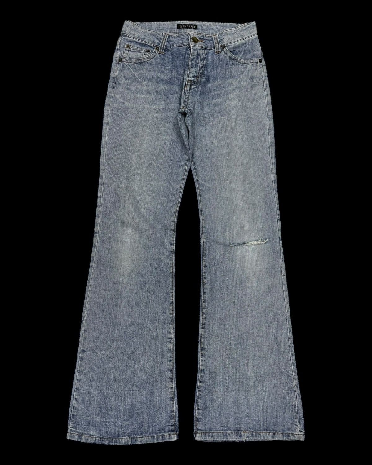 If Six Was Nine 💥90s Flare Jeans Bootcut Wavelist Distressed Denim Hype Size US 28 / EU 44 - 4 Thumbnail