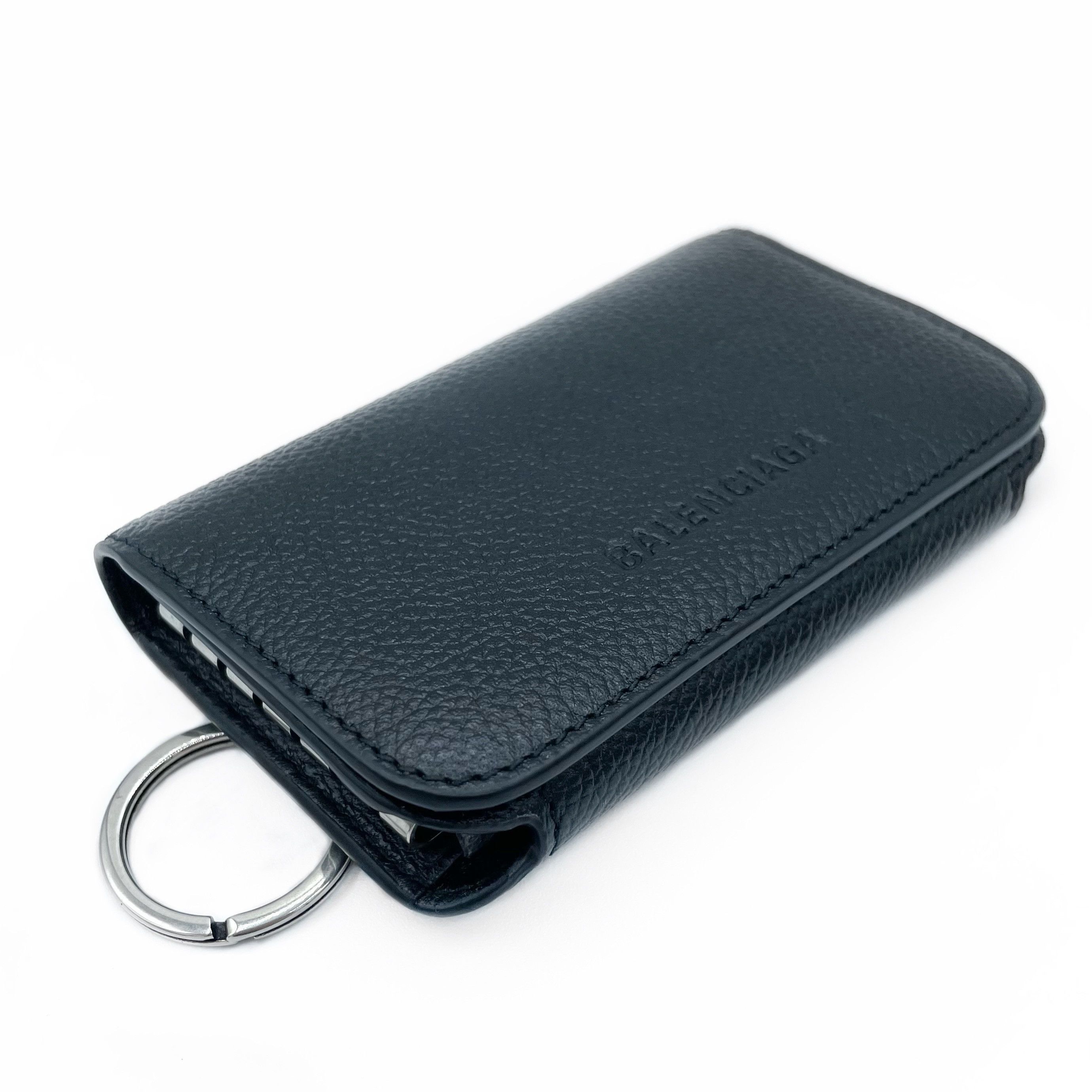 image of Balenciaga O1In1G1223 Unisex Plain Leather Wallet In Black, Men's