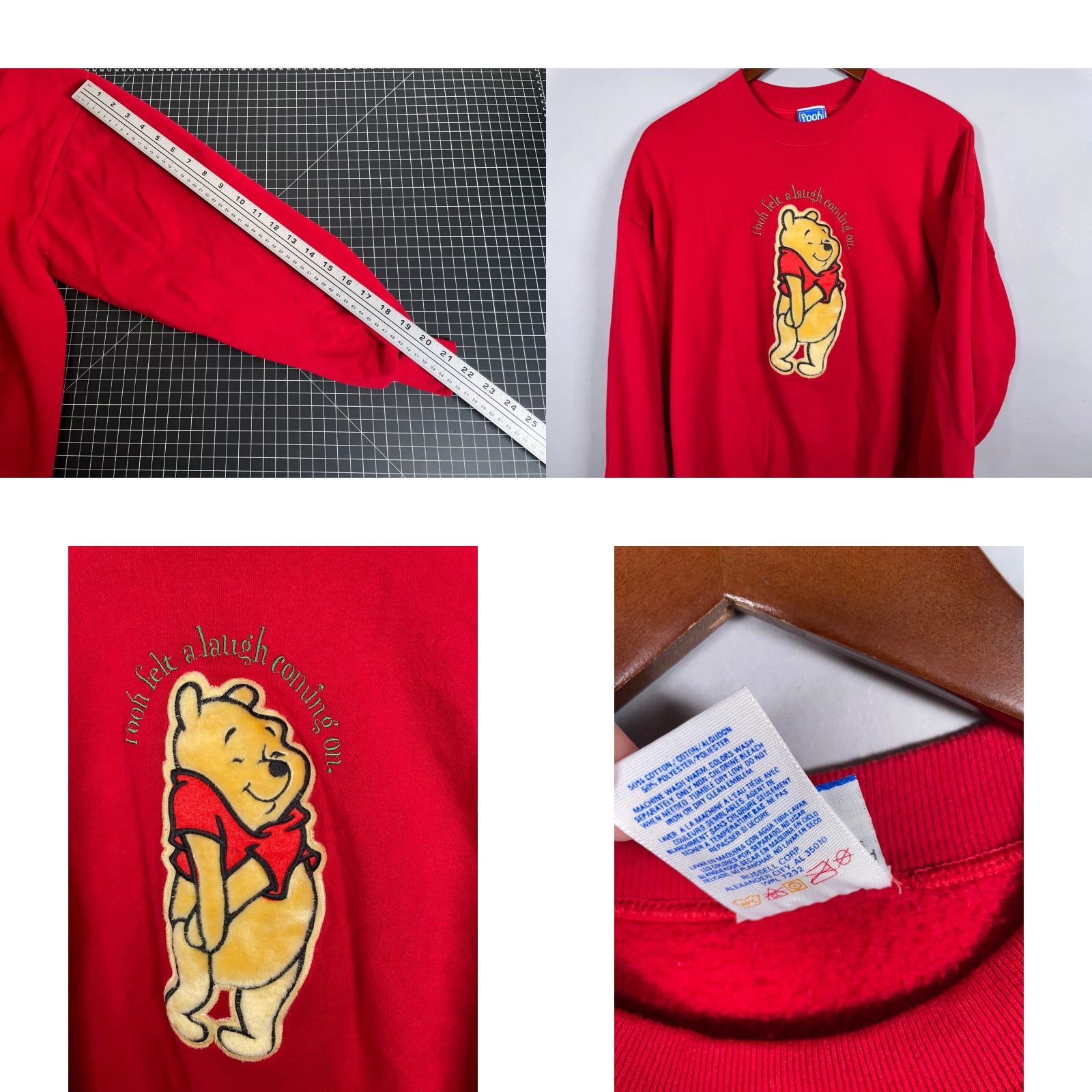 Jerzees VINTAGE Winnie The Pooh Sweatshirt Jerzees XL Red Embroidered Cotton Polyester Fleece Crew Neck Pullover Disney 90s Cartoon Womens Size XL / US 12-14 / IT 48-50 - 8 Thumbnail