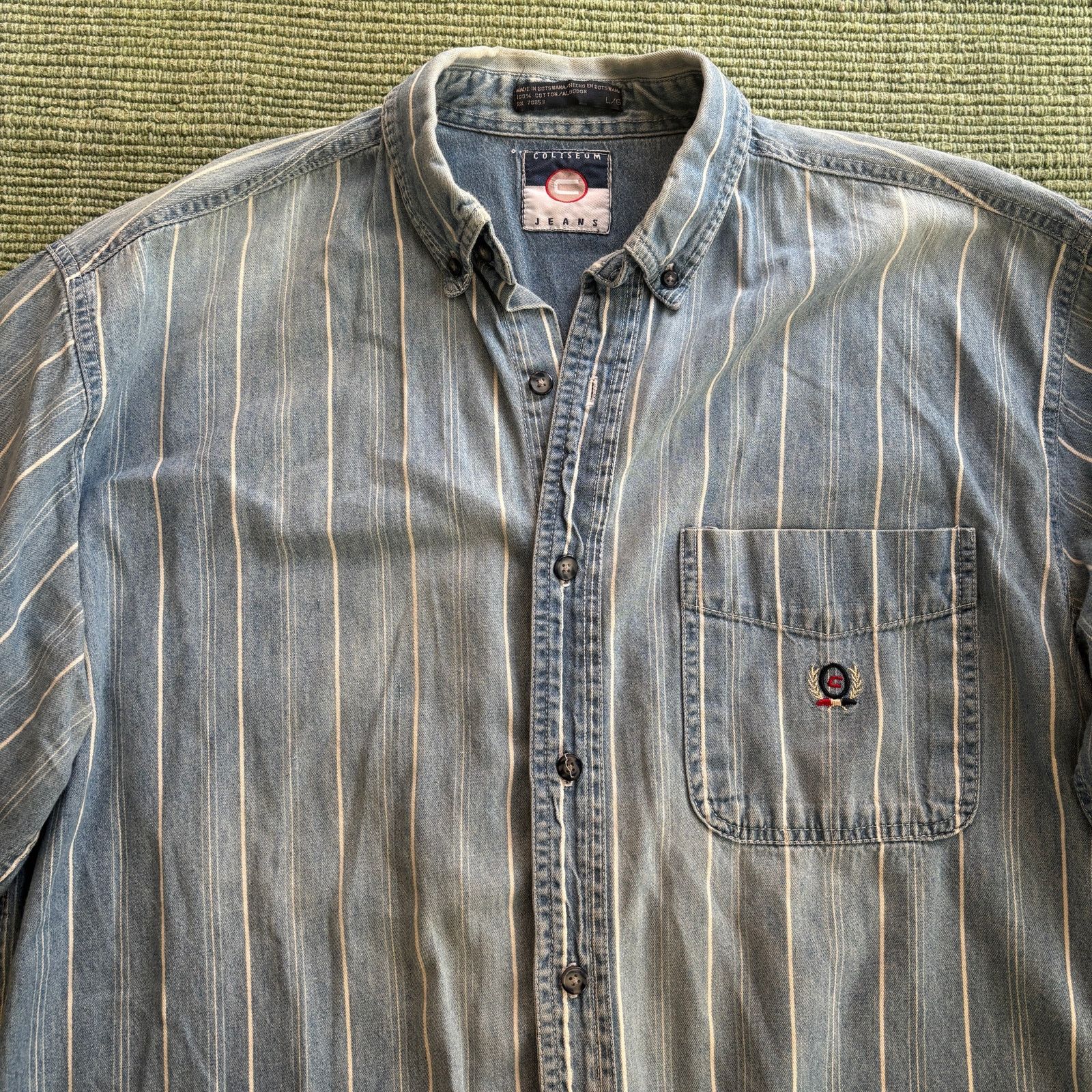Vintage Vintage 1990s Coliseum Jeans Faded Blue Striped Cotton Shirt Size US XL / EU 56 / 4 - 2 Thumbnail