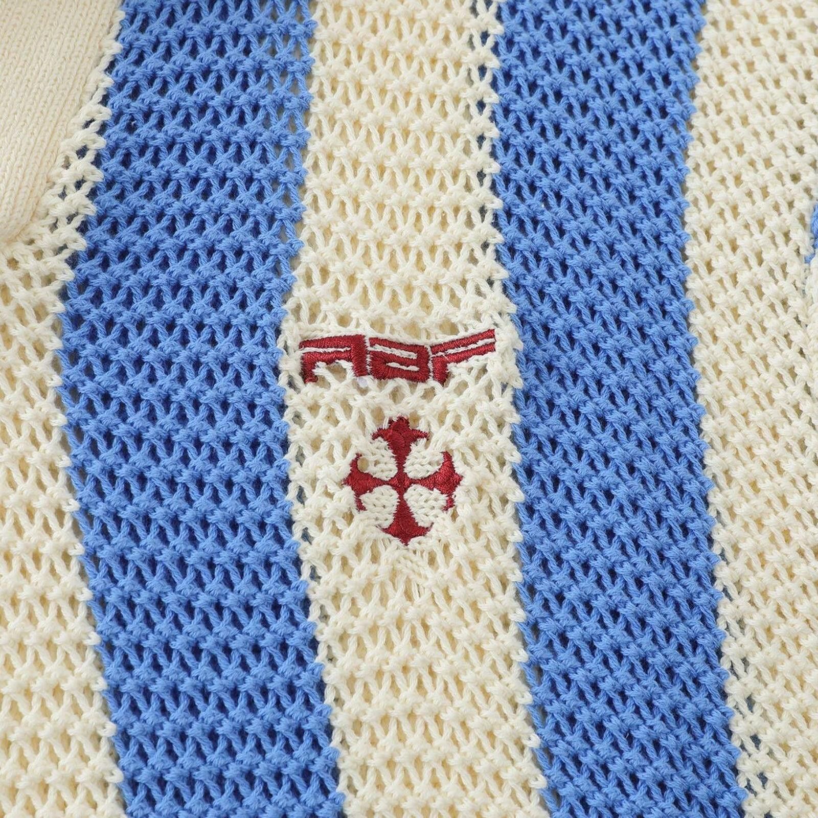 Other Blue and Cream Striped Knit Polo Sweater Size US M / EU 48-50 / 2 - 2 Thumbnail
