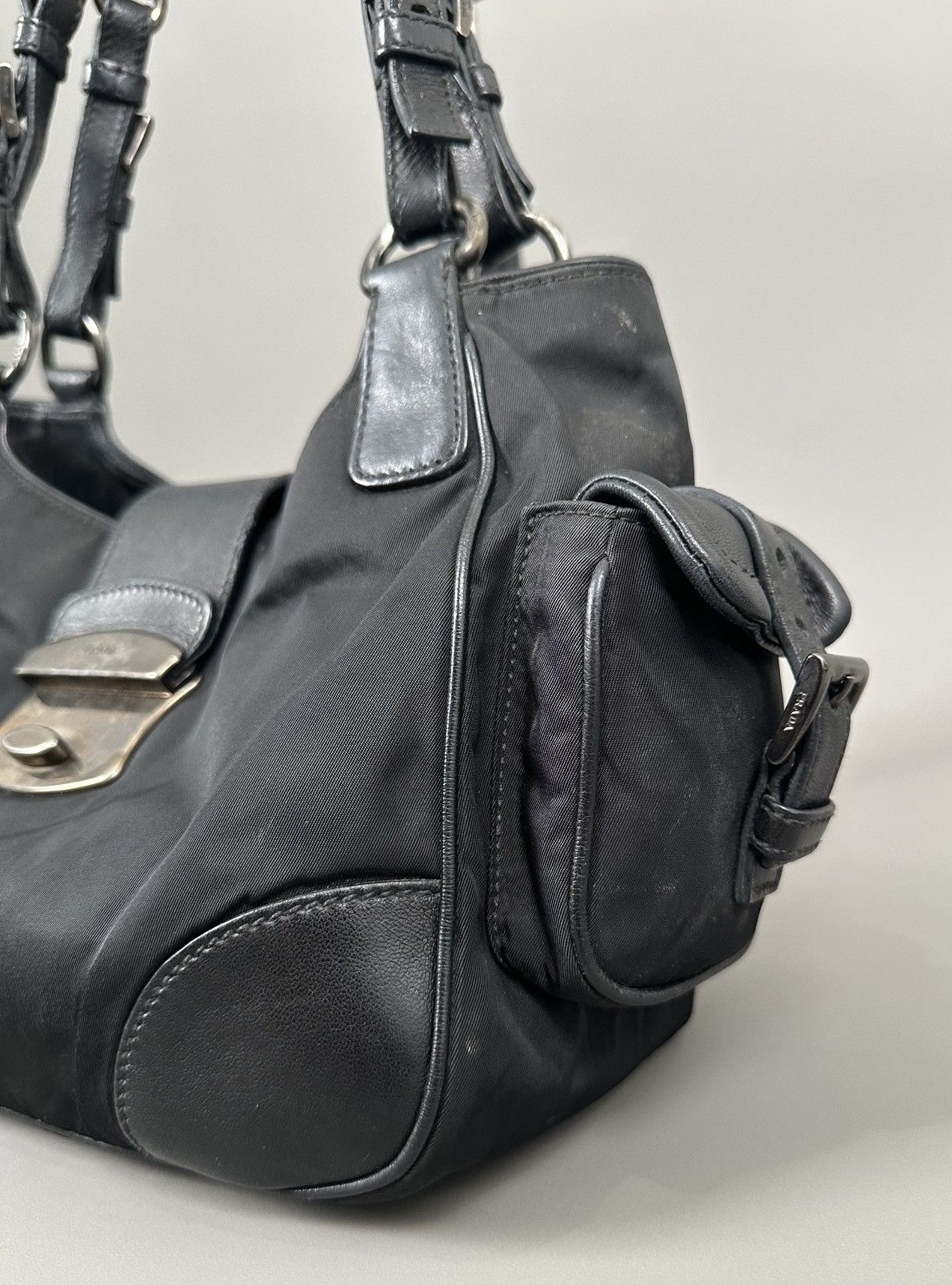 Prada Prada - Nylon/Leather Shoulder Bag - Small Sides Pocket Size ONE SIZE - 4 Thumbnail