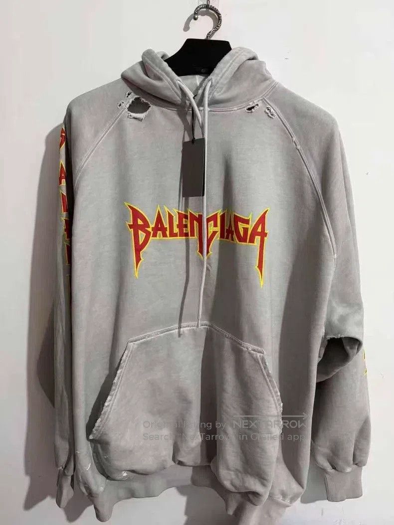 Balenciaga Balenciaga Grey Flame Logo Ripped Sweatshirt Size US L / EU 52-54 / 3 - 1 Thumbnail