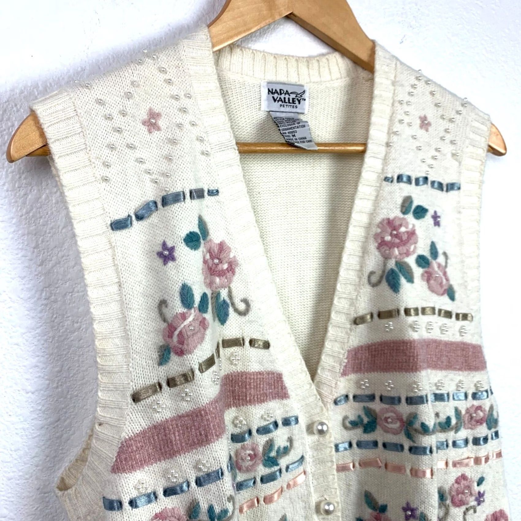 Vintage VINTAGE Napa Valley Petites Cardigan Sweater Vest M Ivory 80% Acrylic 20% Nylon Boho Womens Size M / US 6-8 / IT 42-44 - 2 Thumbnail
