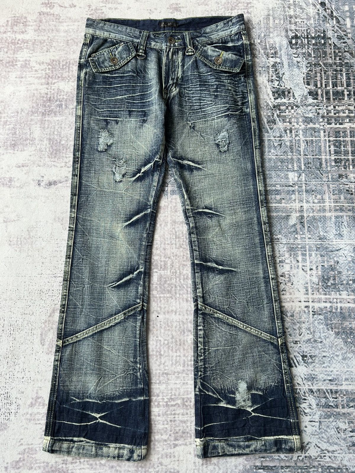 14th Addiction Flared Distressed Faded Wash Black Erown Jeans Size US 31 - 3 Thumbnail