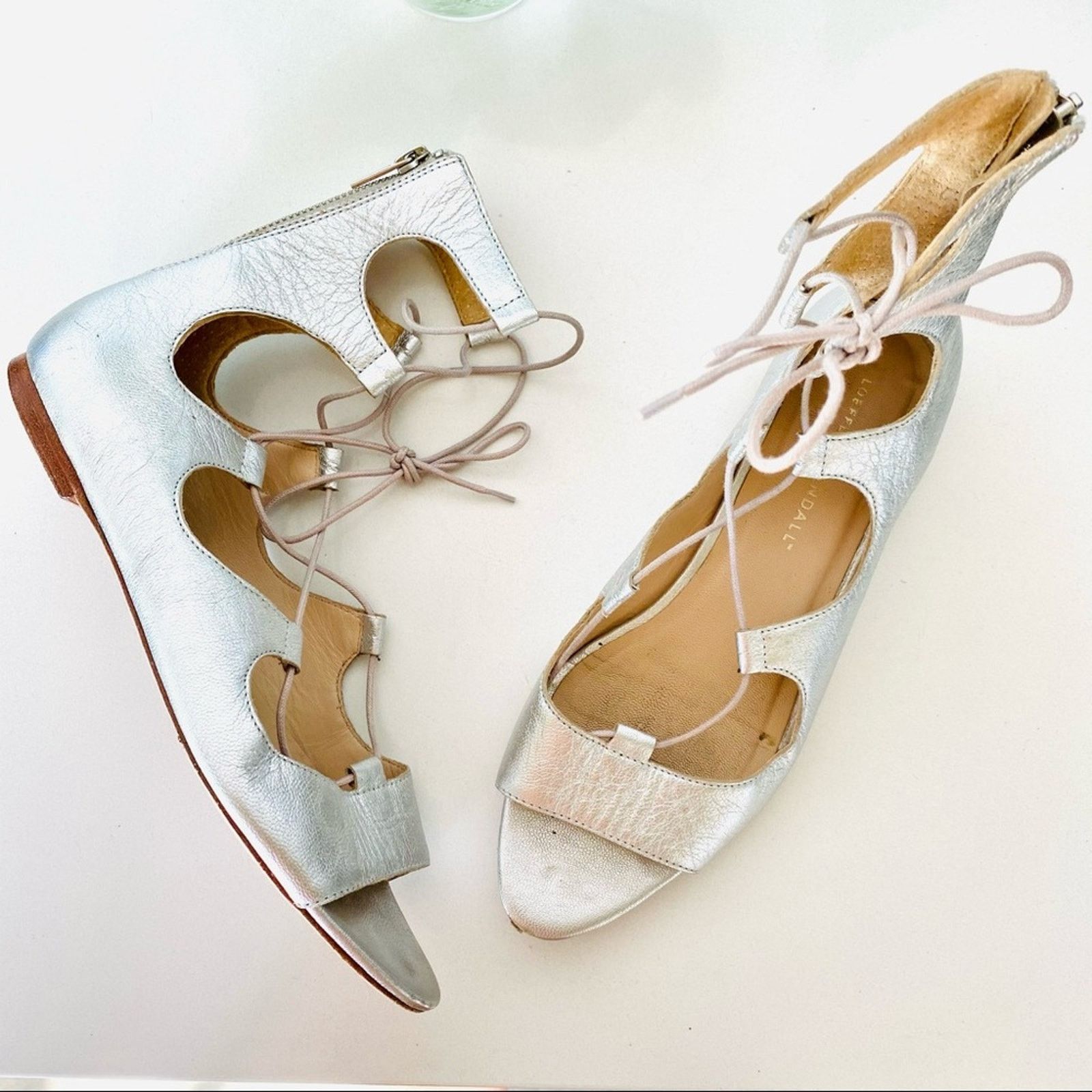 Loeffler Randall LOEFFLER RANDALL Metallic Silver Leather Sandal Flats 8.5 Size US 8.5 / IT 38.5 - 11 Thumbnail