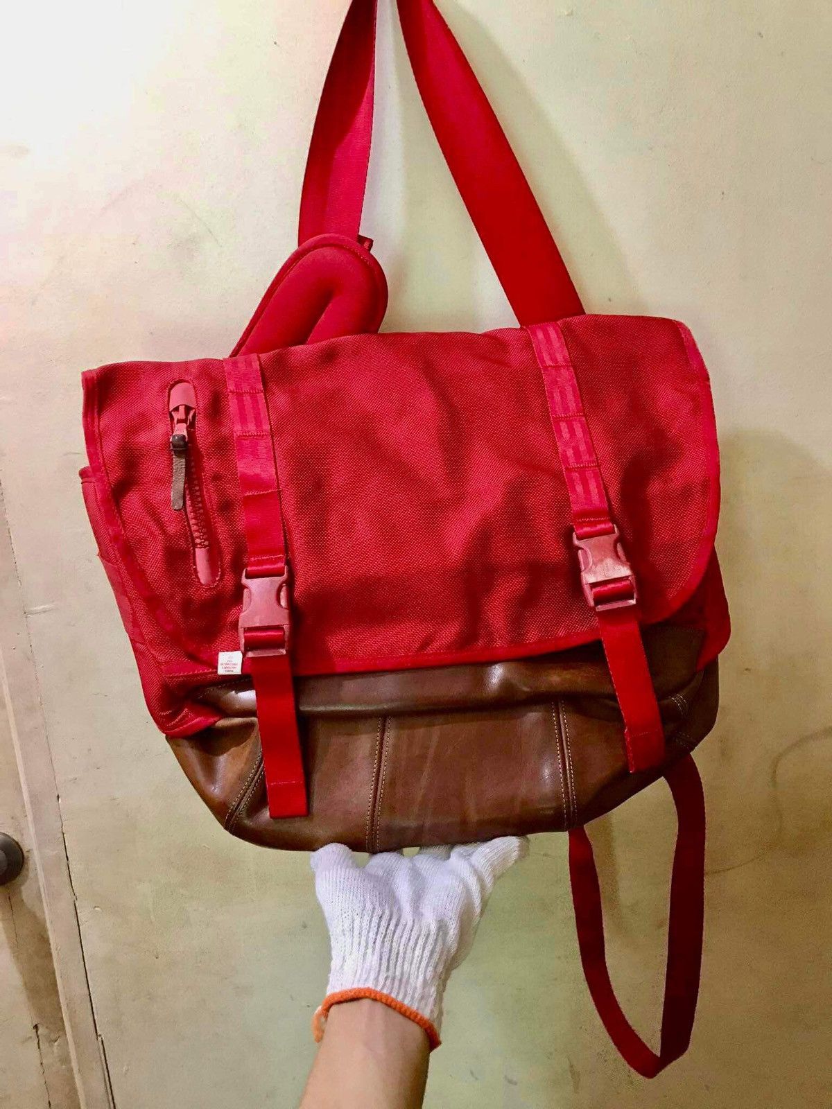 image of Visvim Cordura E-Cat Messenger Bag in Red, Men's