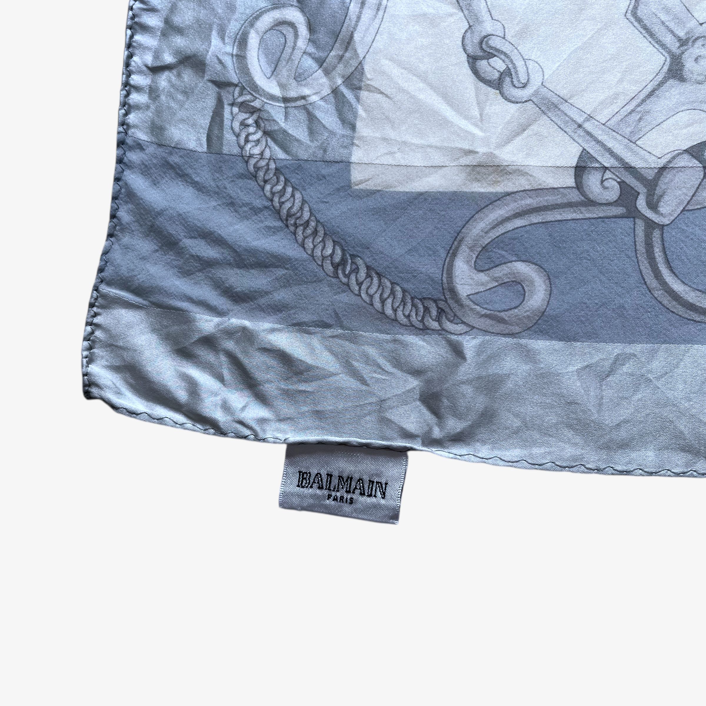 Balmain Vintage 80s Pierre Balmain Horsebit Print Blue Silk Scarf Size ONE SIZE - 3 Thumbnail