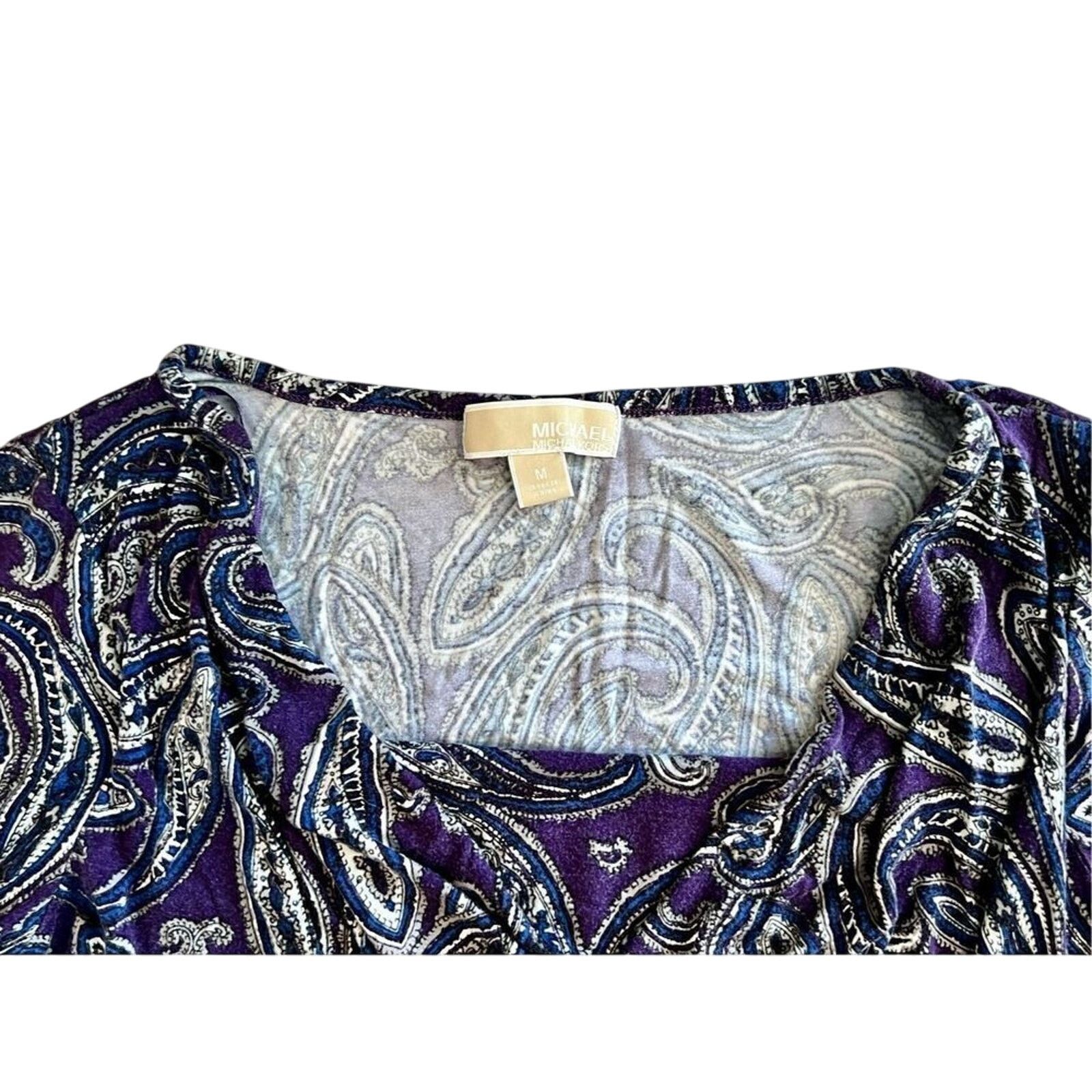Michael Kors Michael Kors Purple 3/4 Sleeve Italian Paisley Blouse MEDIUM Size M / US 6-8 / IT 42-44 - 4 Thumbnail