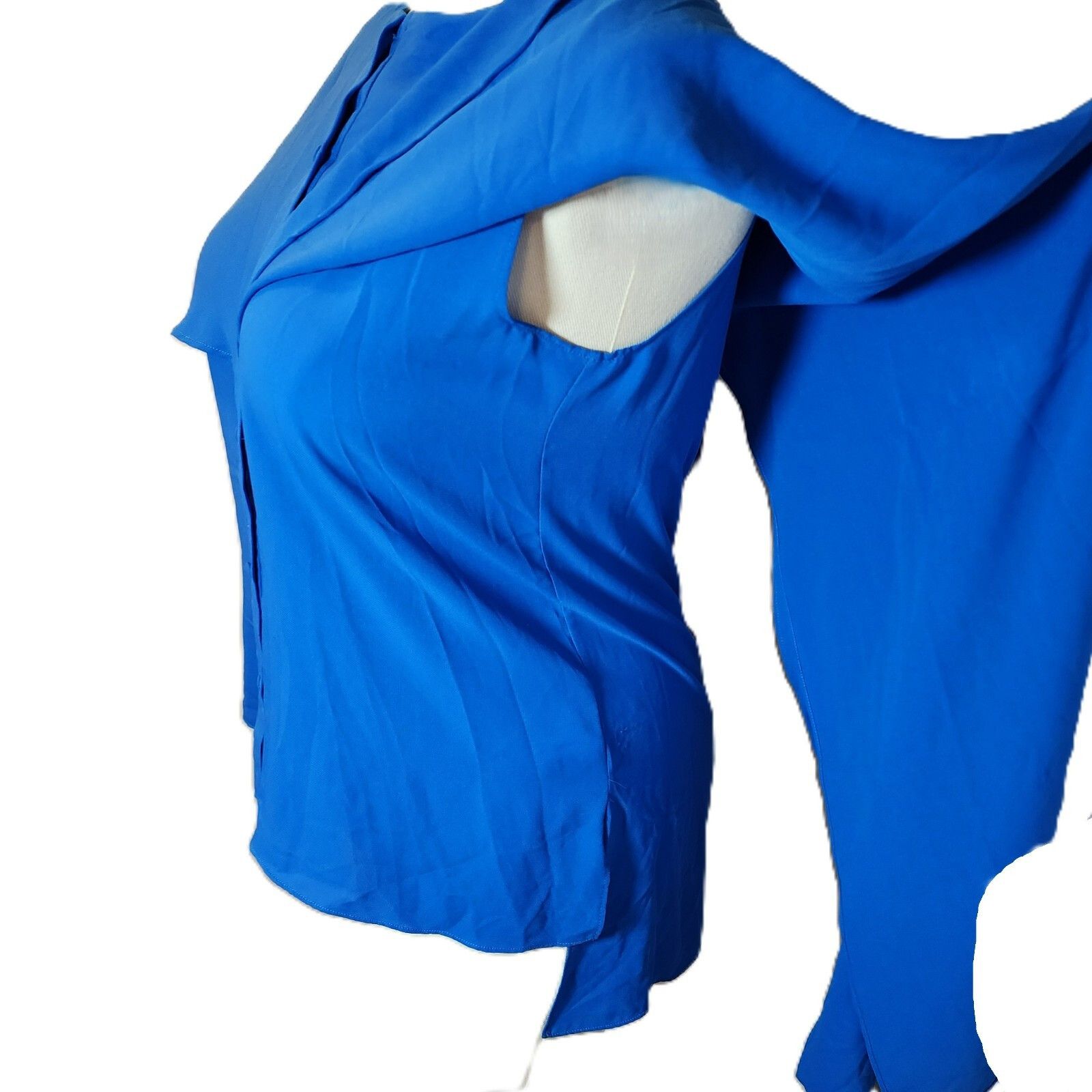 Prabal Gurung Prabal Gurung Blouse 8 Blue Asym Button Down Draped Sleeve Size M / US 6-8 / IT 42-44 - 5 Thumbnail