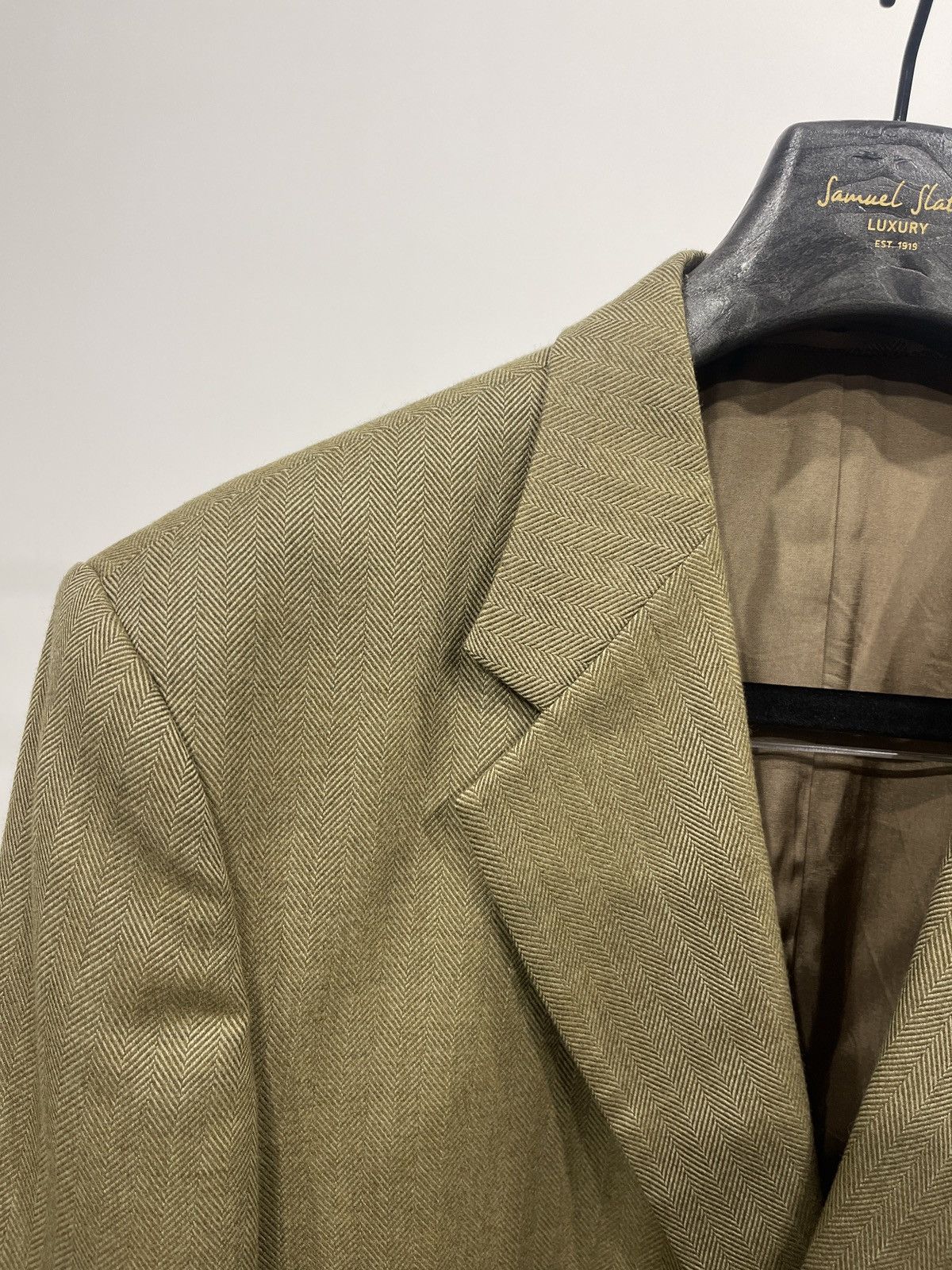 Vintage 🔥Vintage blazer beige herringbone pattern classic jacket Size 46R - 4 Thumbnail