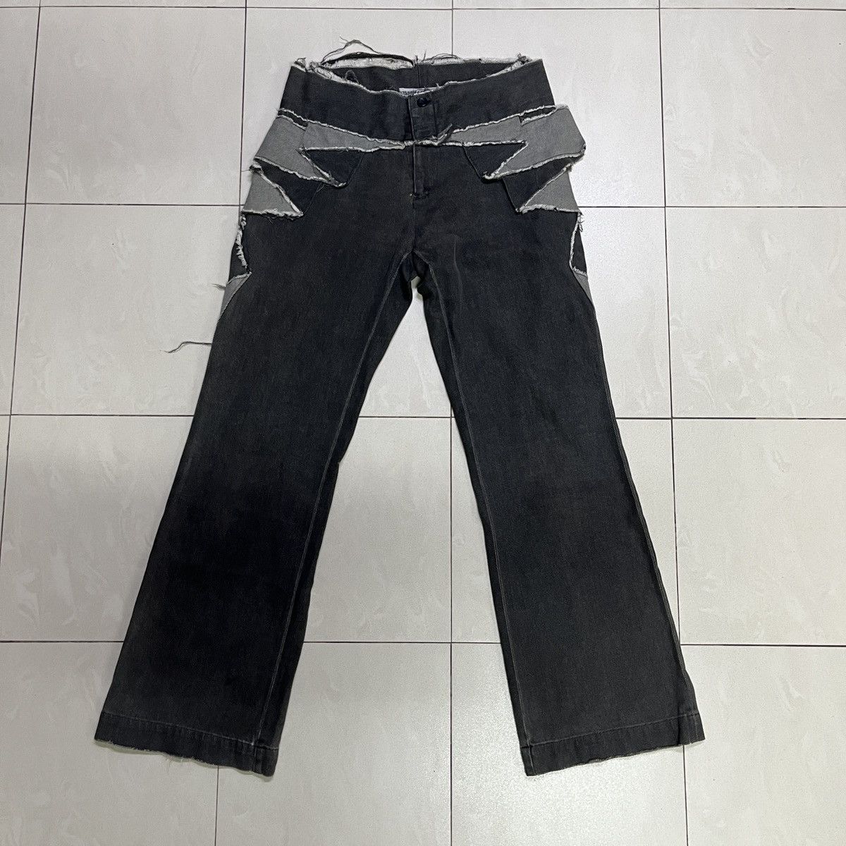 Issey Miyake Vintage Issey Miyake Reconstructed Patchwork Flare Jeans Size 31" - 17 Thumbnail
