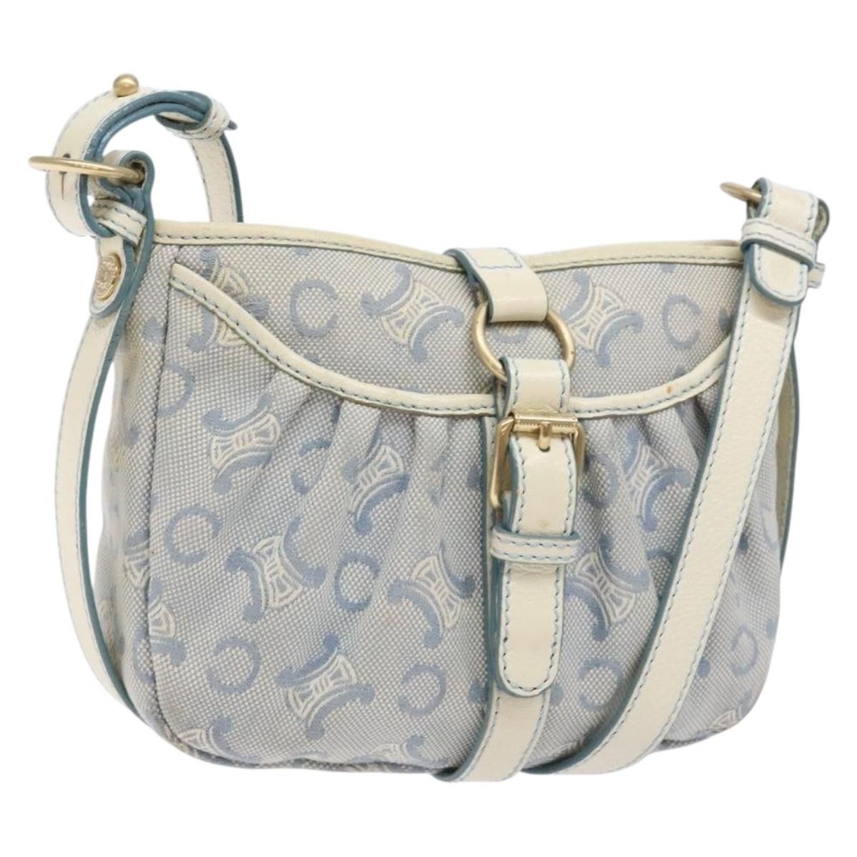 Celine CELINE C Macadam Canvas Shoulder Bag Light Blue Gold Size ONE SIZE - 1 Thumbnail