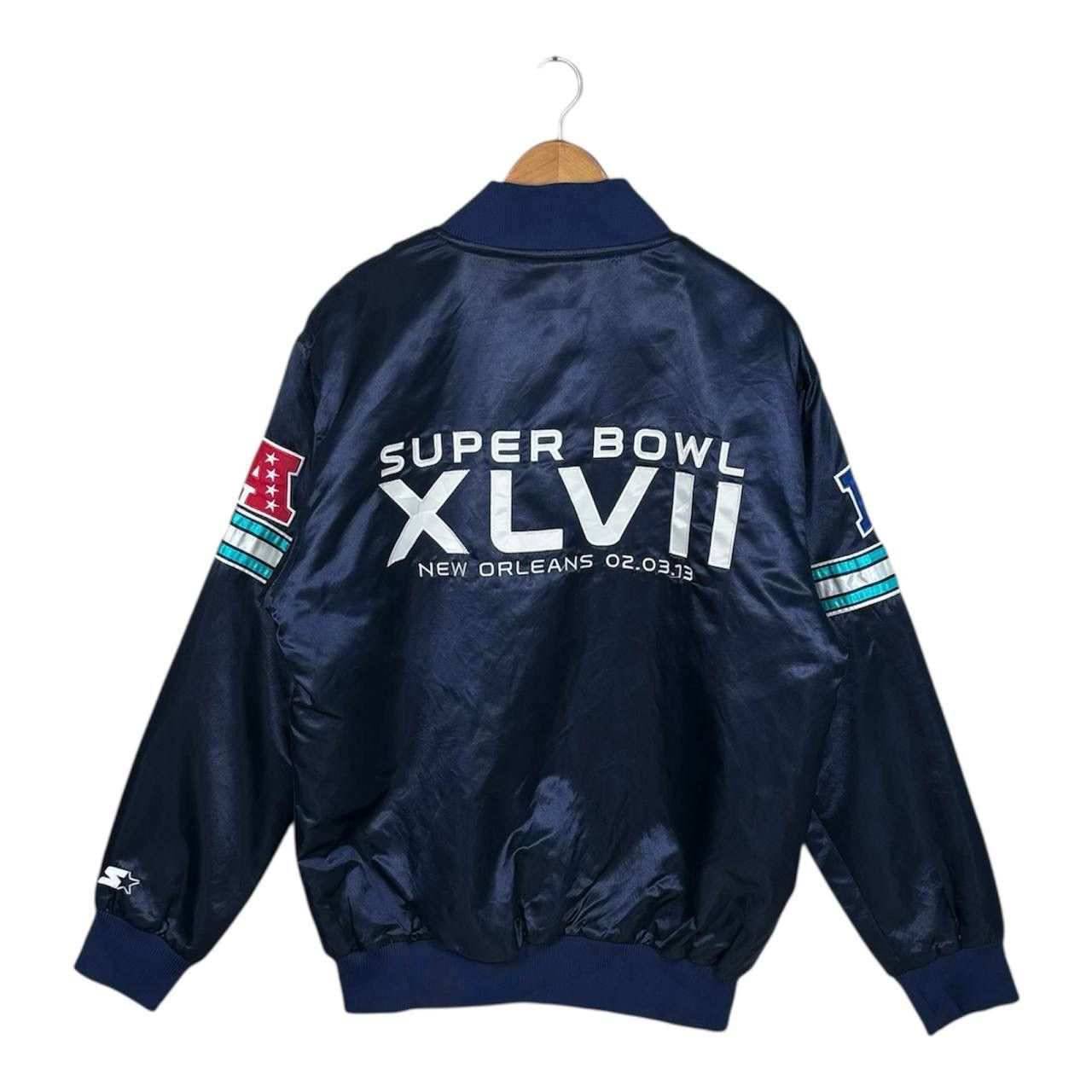 Starter Starter Super Bowl XLVII Quilt Satin Bomber Jacket Size US L / EU 52-54 / 3 - 2 Thumbnail