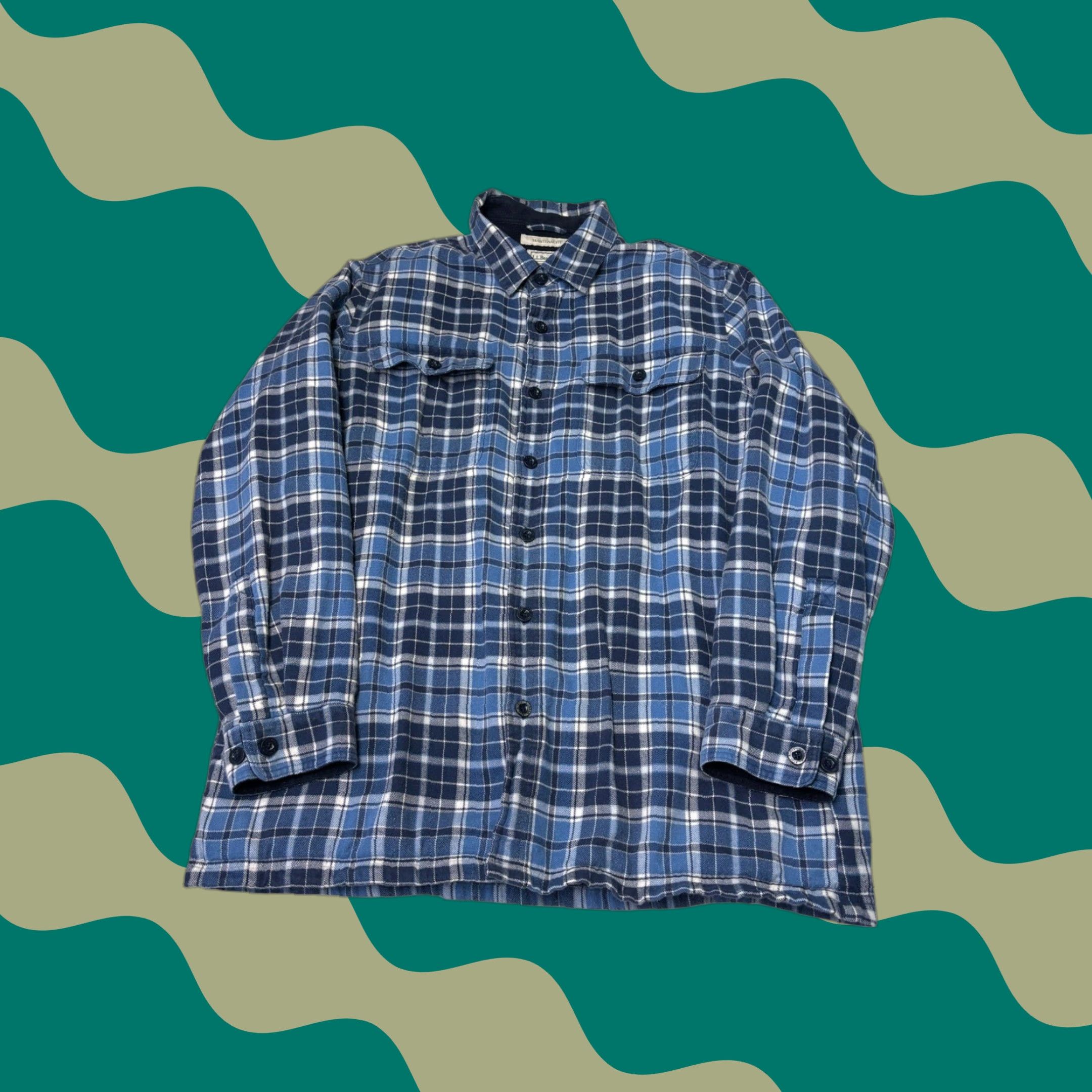 Vintage LL Bean Fleece Lined Flannel Shirt Mens Large Blue Plaid Traditional Fit Size US L / EU 52-54 / 3 - 1 Thumbnail