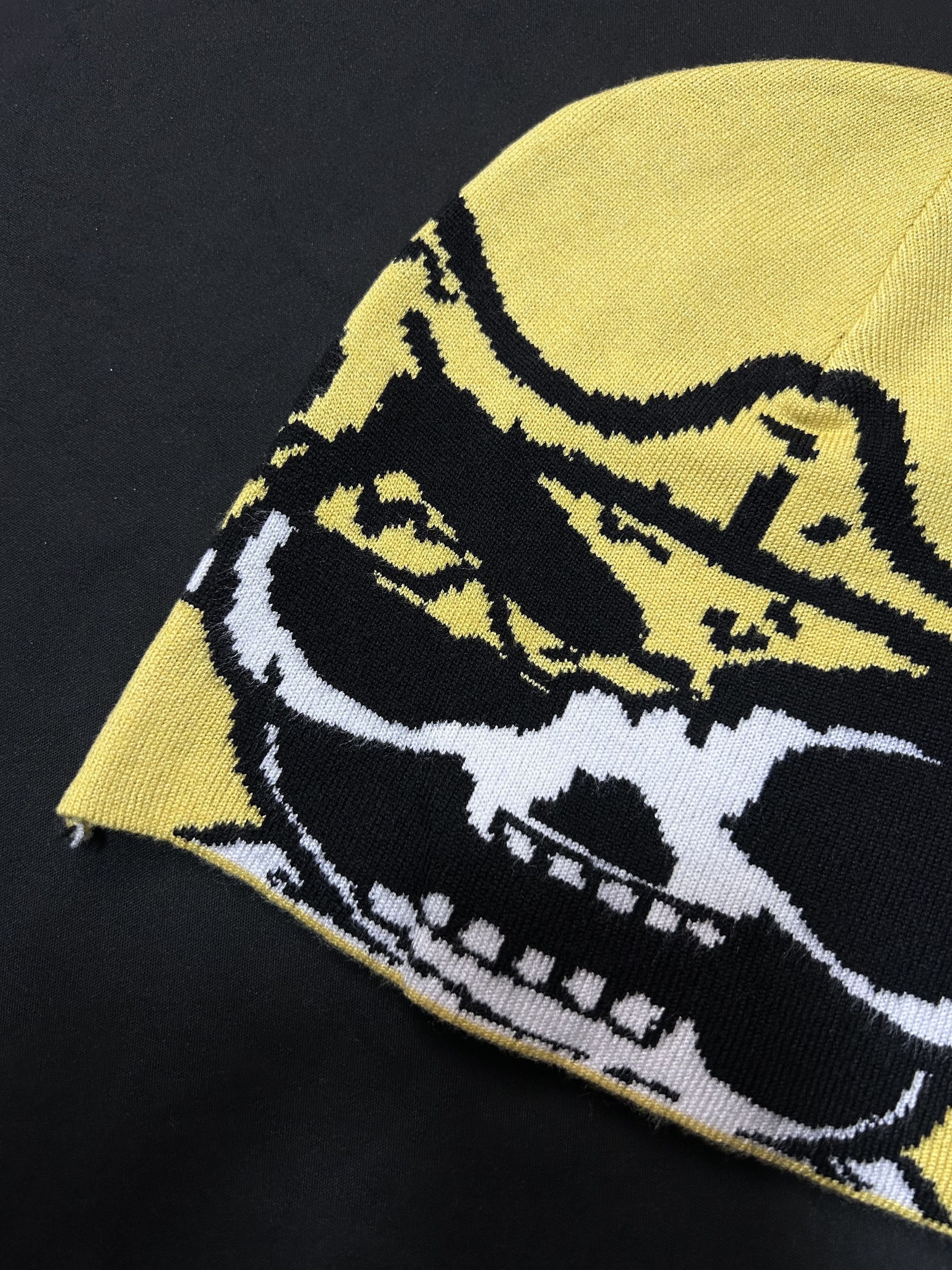 Japanese Brand Rare Glo Skull Graphic No Cuff Knit Yellow Beanie Hats OS Size ONE SIZE - 2 Thumbnail