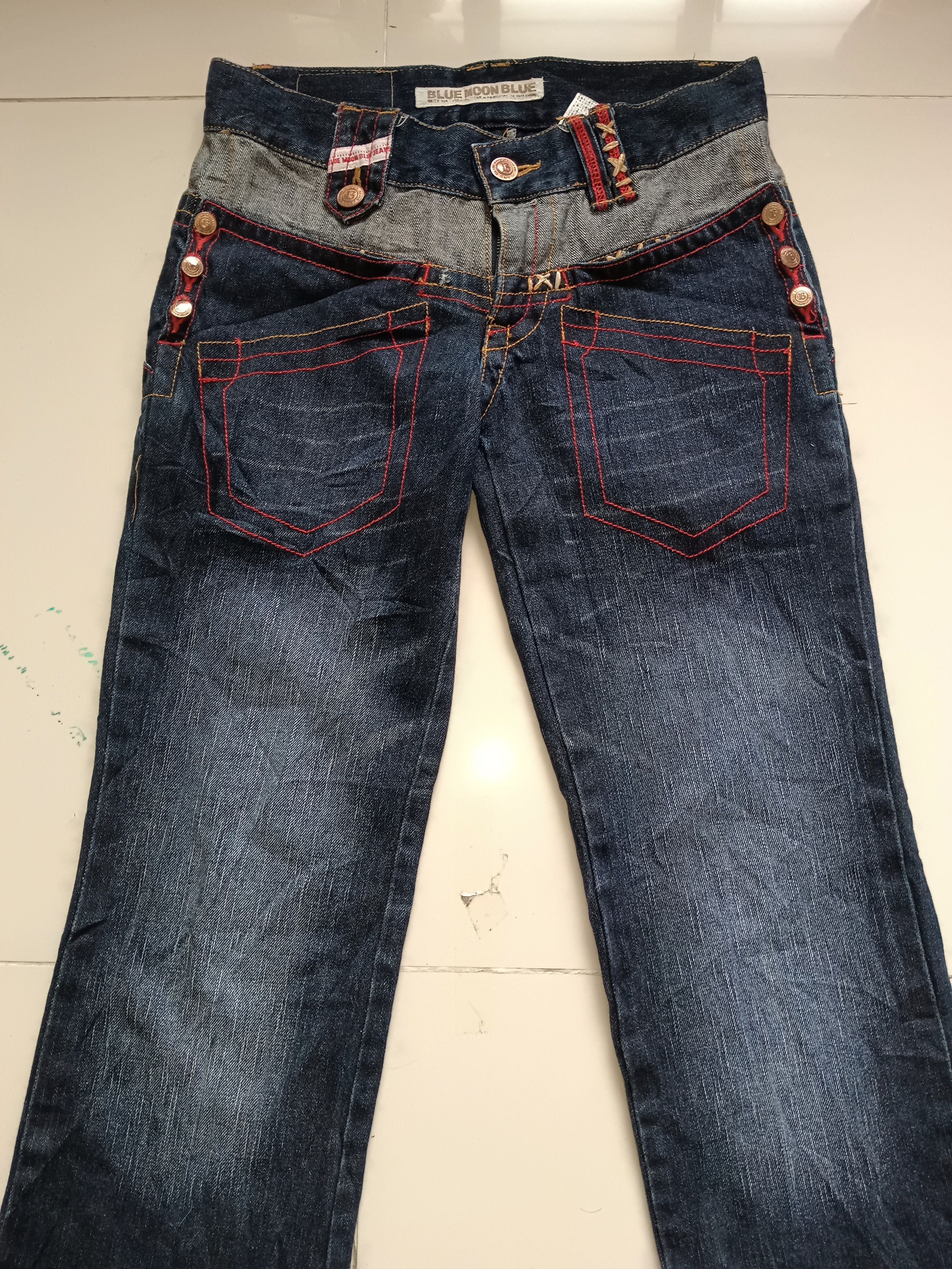 14th Addiction × Hysteric Glamour × If Six Was Nine Japanese Y2K Blue Moon Blue Flare Distressed Jeans Size US 31 - 6 Thumbnail