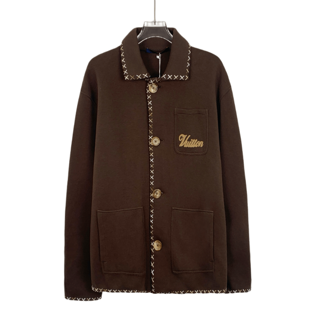 Louis Vuitton Dark Brown Cotton Collar Long Sleeve (Size L)