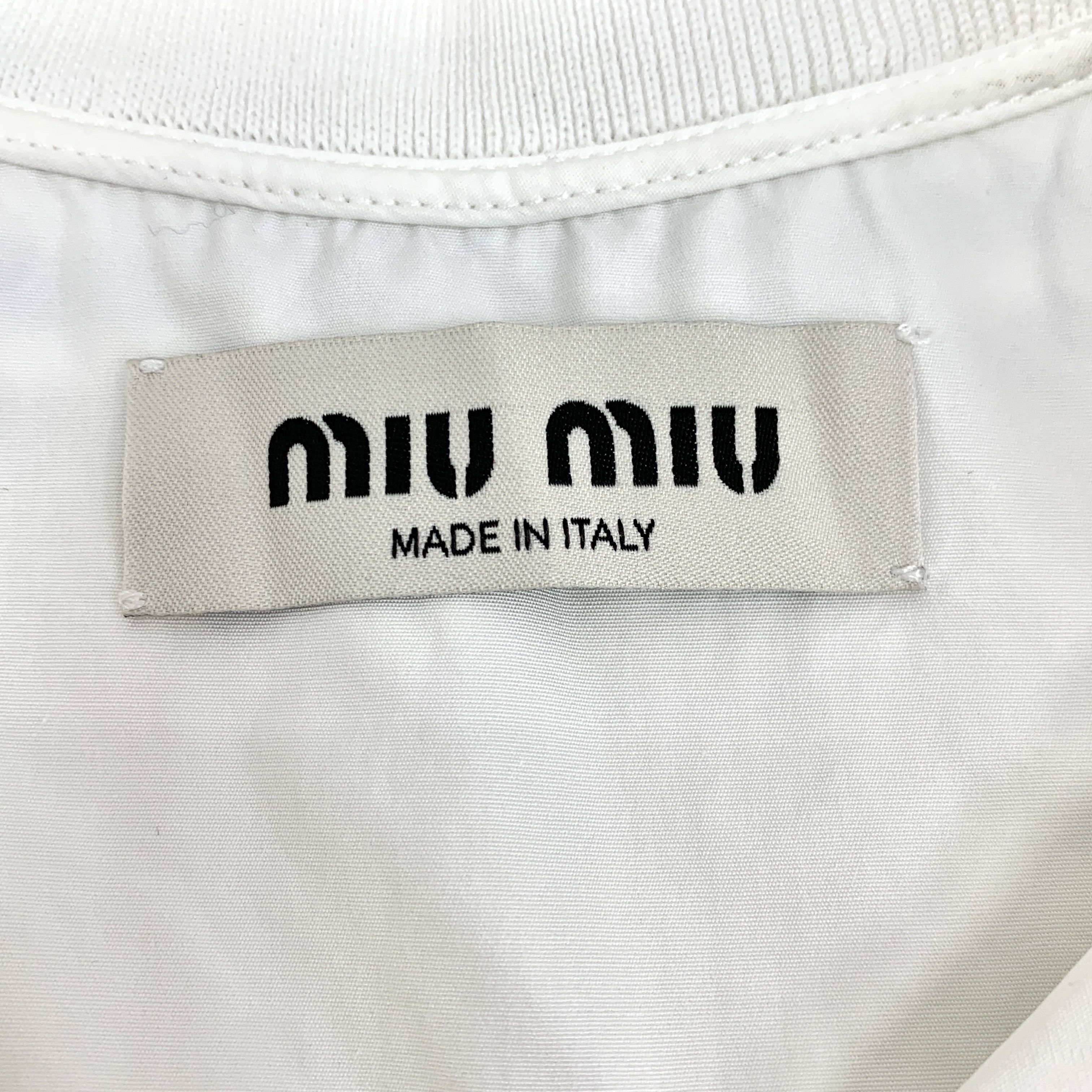 Miu Miu Miu Miu White Logo Embroidered Cotton Polo Shirt (Size S) Size S / US 4 / IT 40 - 2 Thumbnail