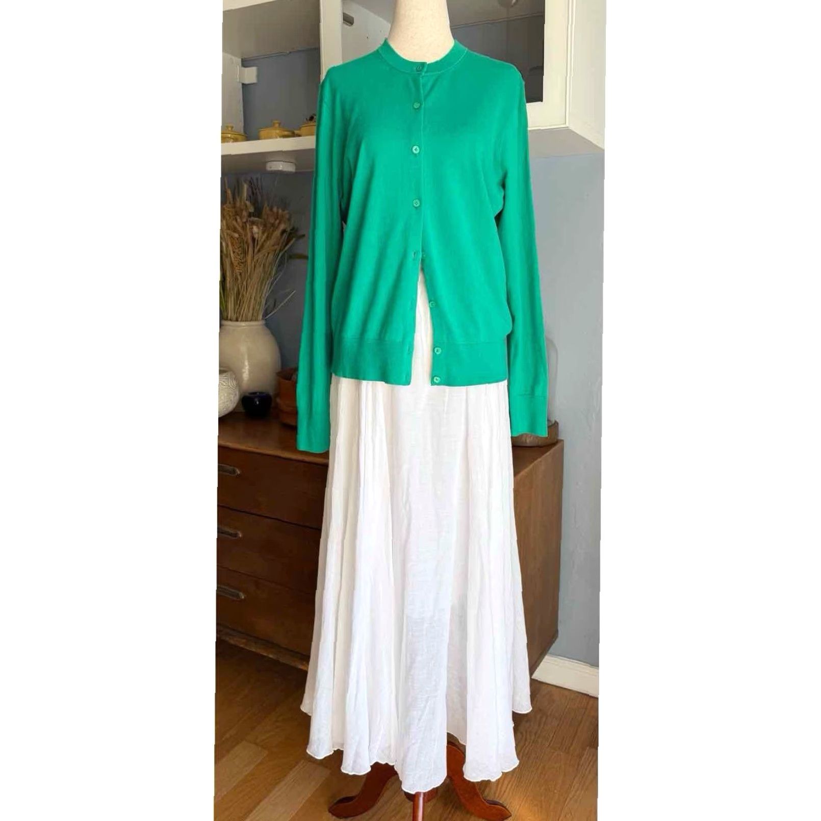 J.Crew J. Crew Cotton-blend Jackie Cardigan Sweater XL Bright Kelly Green E8447 Size XL / US 12-14 / IT 48-50 - 2 Thumbnail