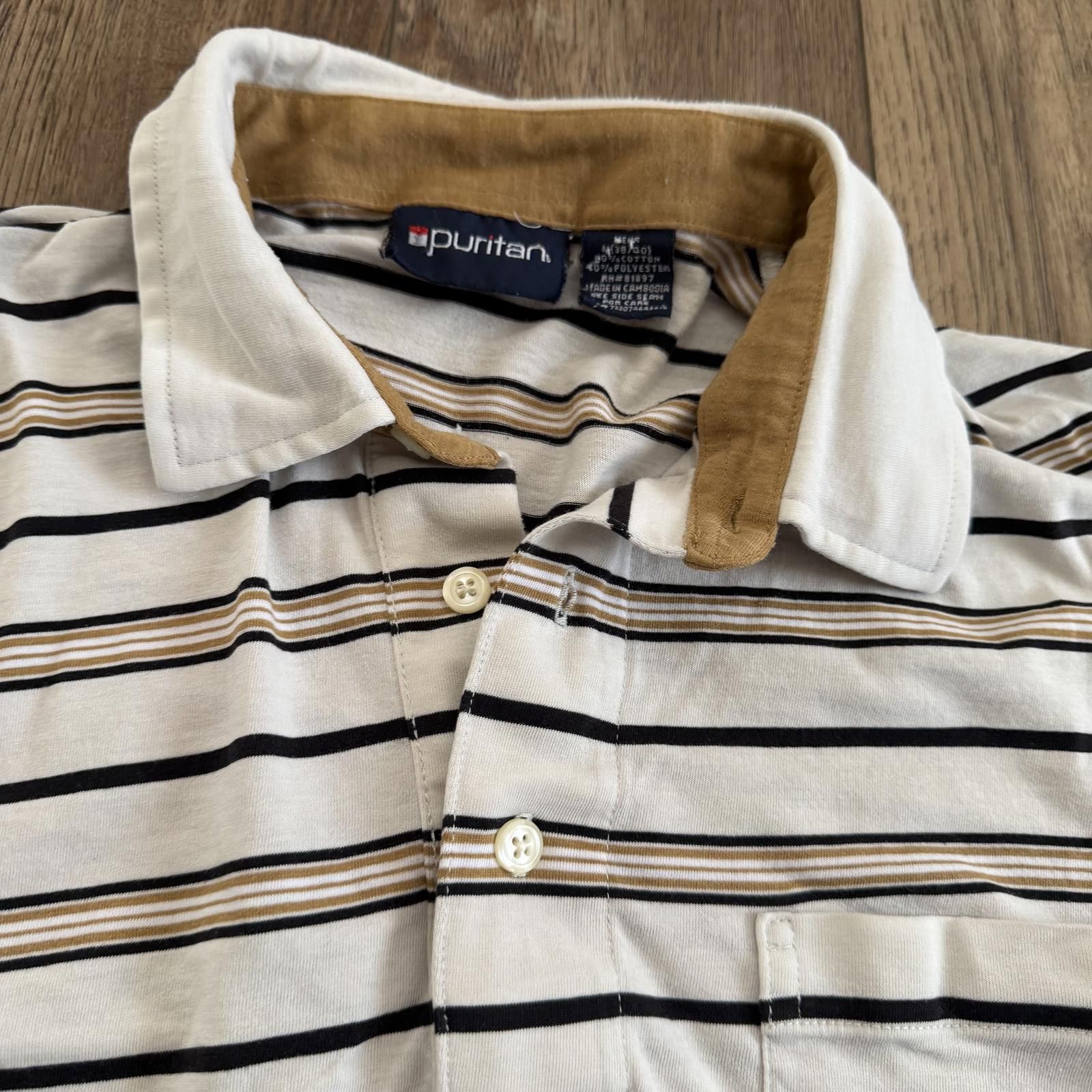 Puritan Vintage 90s Puritan Striped Polo Pocket Shirt Size US M / EU 48-50 / 2 - 2 Thumbnail