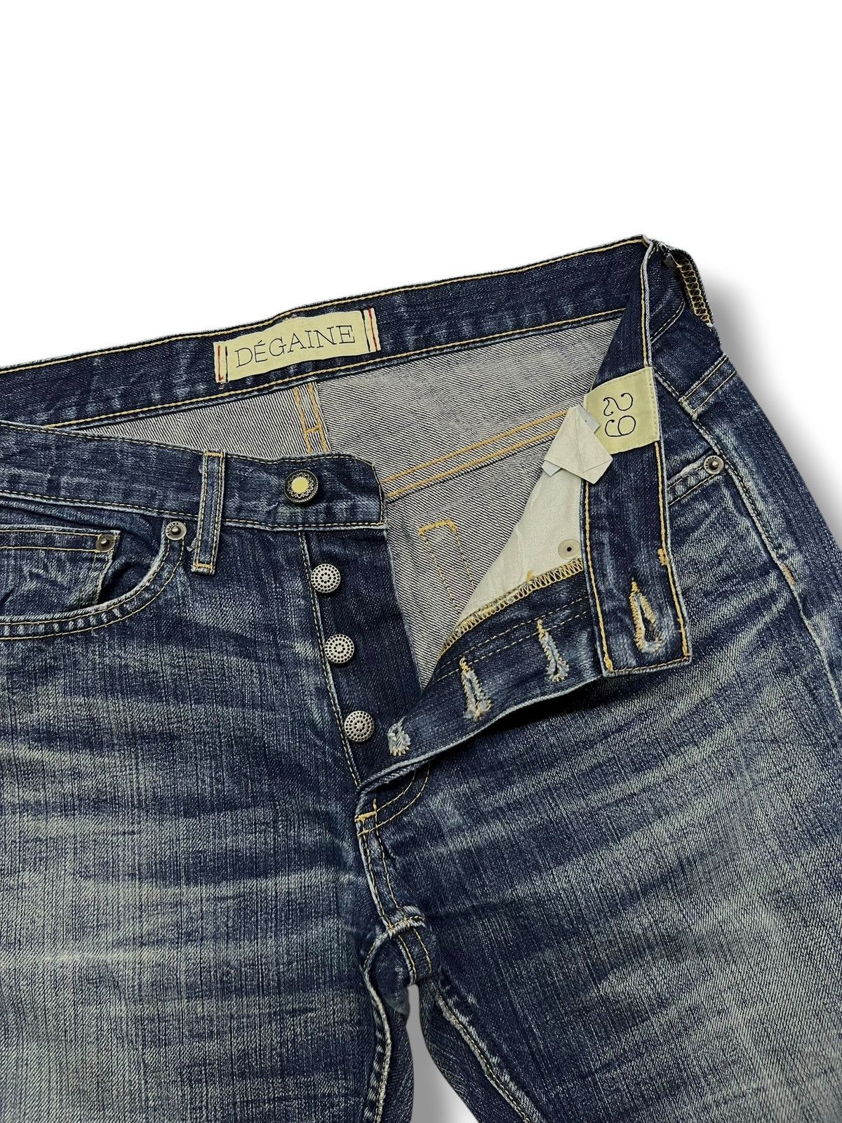 Japanese Brand Vintage Degaine Usa - Faded Wash Honeycomb, Distressed Denim Size 30" / US 8 / IT 44 - 9 Thumbnail