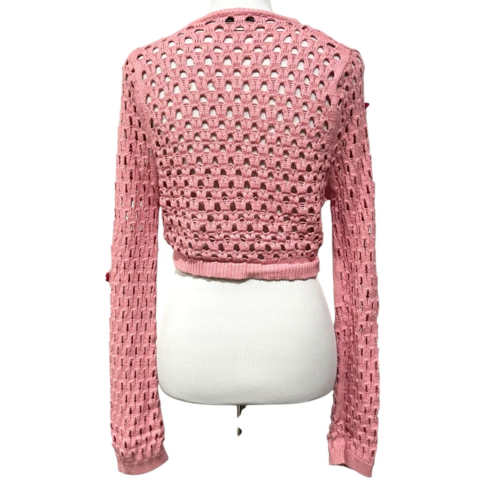 Changes VINTAGE Love Change Italy Shrug Crochet Sweater XL Tie Front Pink 3D Dimensional Flowers Size XL / US 12-14 / IT 48-50 - 5 Thumbnail
