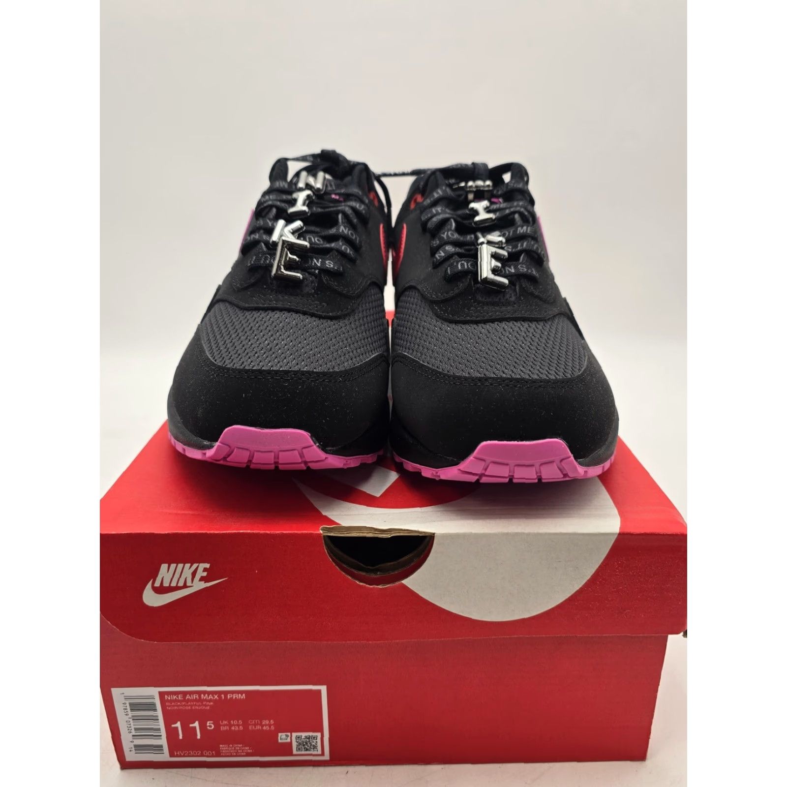 Nike Nike Air Max 1 PRM Shoes Mens 11.5 Black Pink Low Top Sneaker HV2302 001 Size US L / EU 52-54 / 3 - 3 Thumbnail