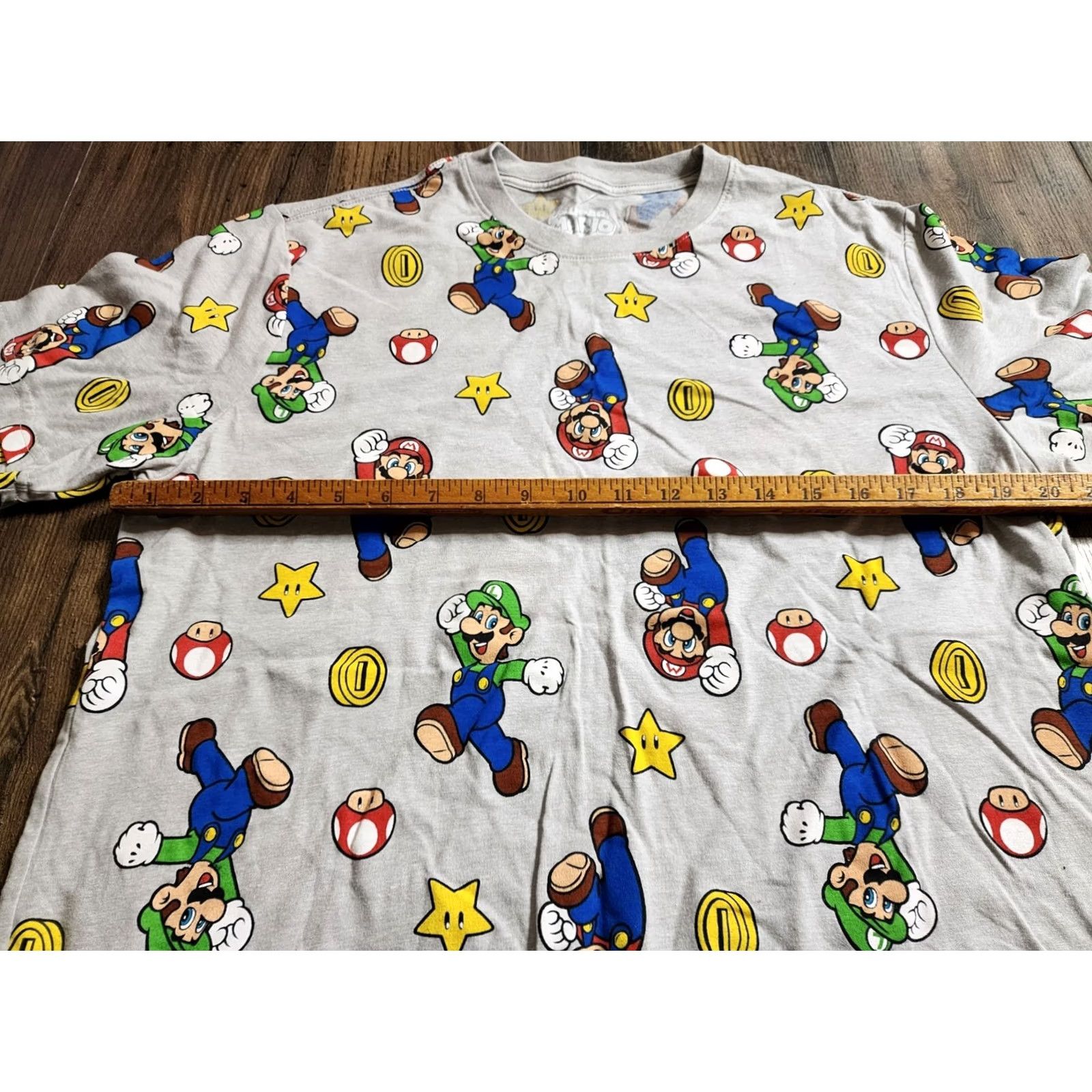 Nintendo Mens L Super Mario Bros. T-Shirt Shirt Crew Neck Short Sleeve Gray Cotton Logo 90s Size US L / EU 52-54 / 3 - 3 Thumbnail