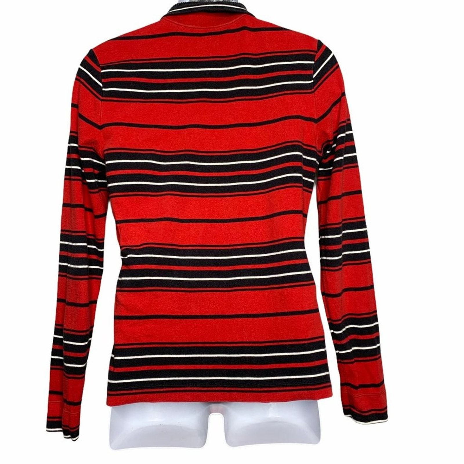 Tommy Hilfiger Tommy Hilfiger Red Black Stripe Black Rib Collar 1/4 Zip XL Size US XL / EU 56 / 4 - 5 Thumbnail