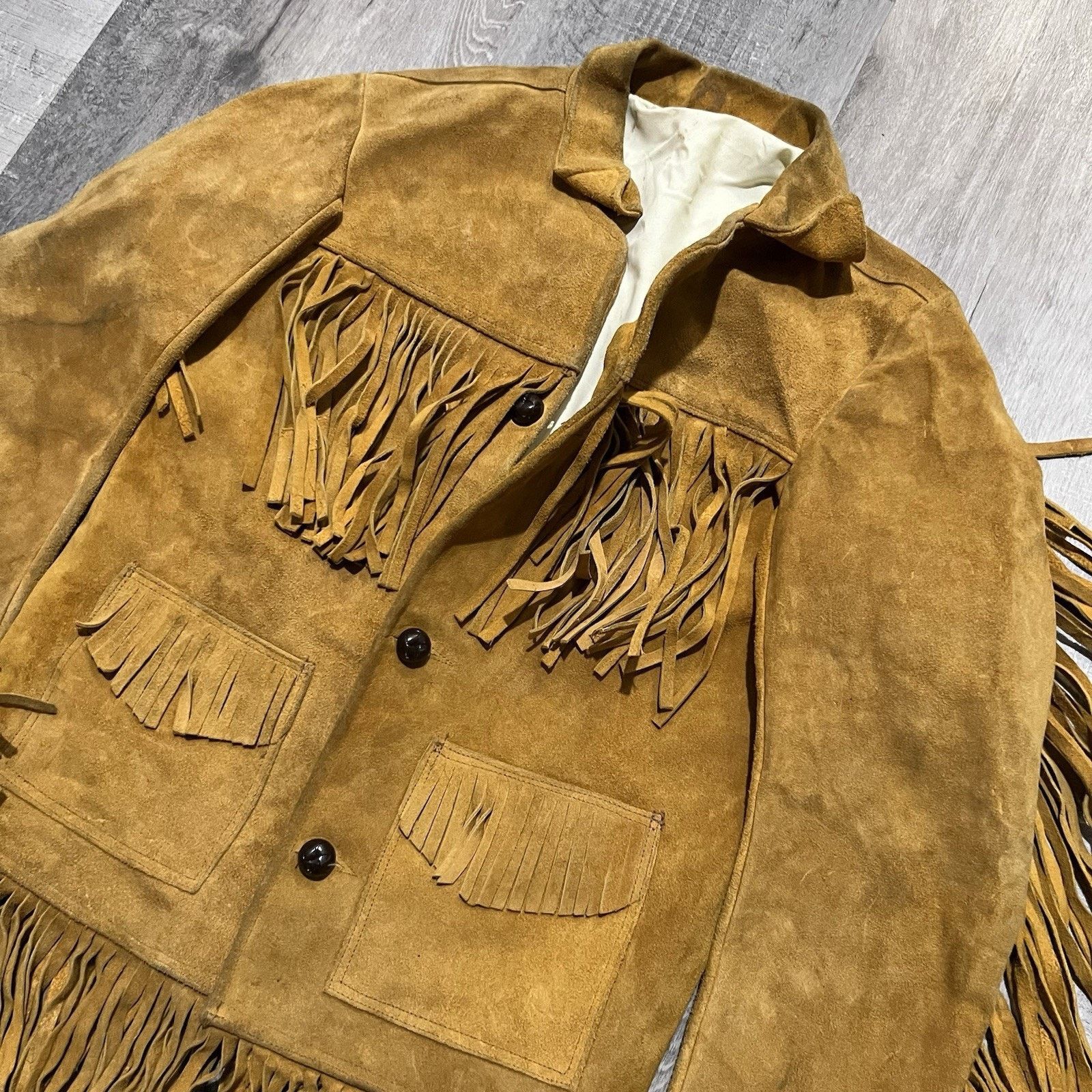 Vintage VTG Western Suede Leather Fringe Jacket 70s/80s Brown Size US XS / EU 42 / 0 - 2 Thumbnail