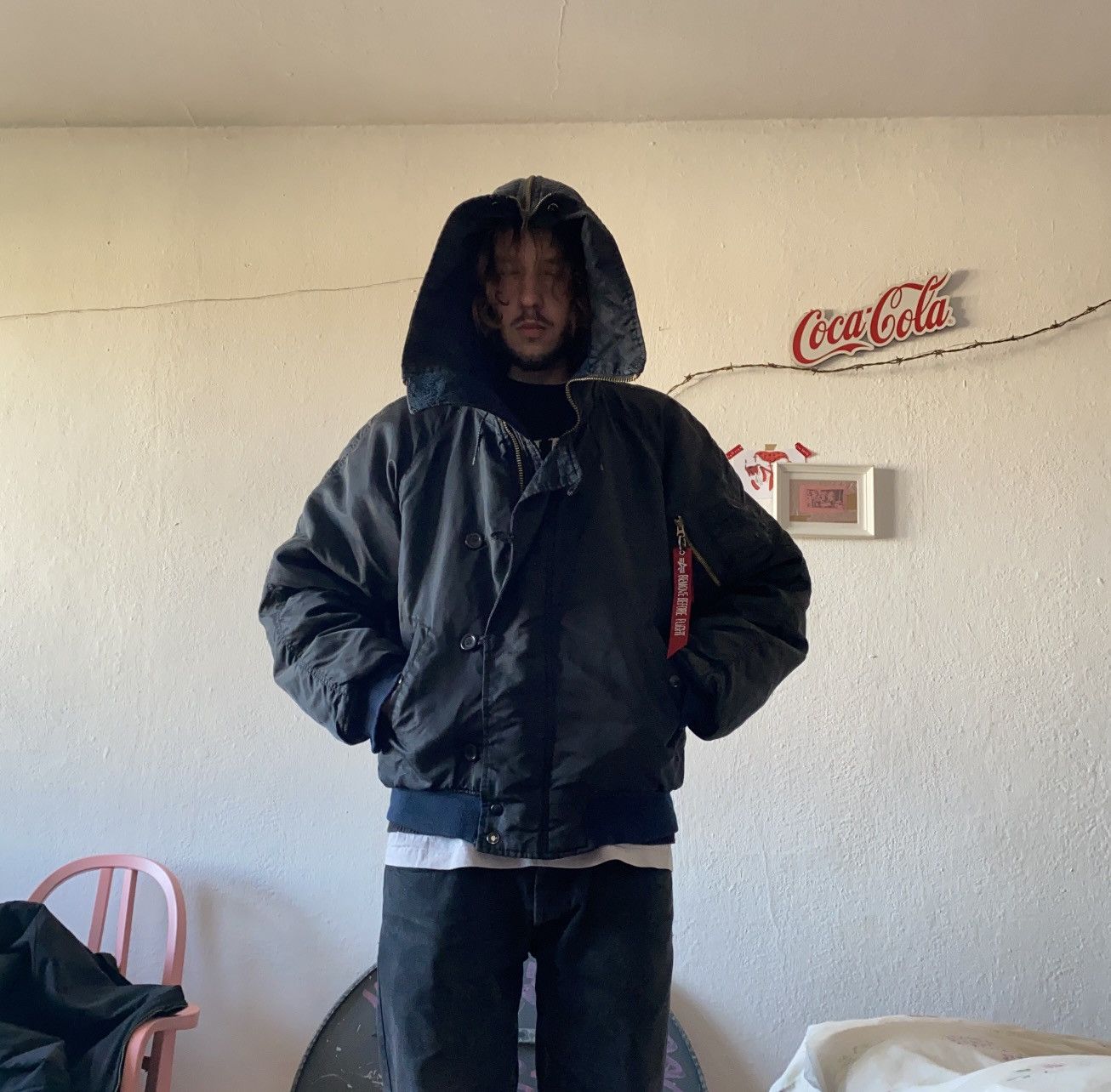 Alpha Industries VINTAGE ALPHA INDUSTRIES DISTRESSED BAGGY BOMBER WITH HOOD Size US XL / EU 56 / 4 - 5 Thumbnail