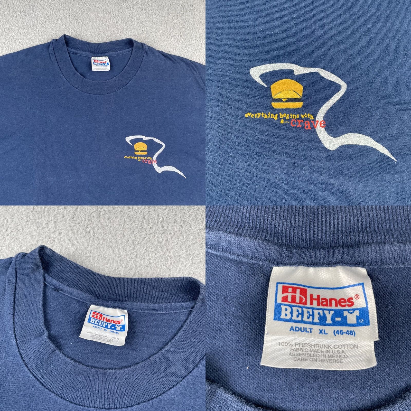 Hanes VINTAGE Hanes Beefy-T Shirt Adult XL Blue White Castle Crave Crew 1998 90s Mens Size US XL / EU 56 / 4 - 8 Thumbnail