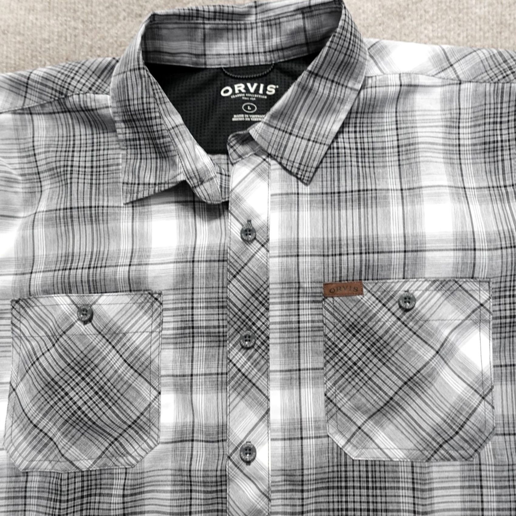 Orvis Orvis Mens Shirt Large Gray Plaid Performance Outdoors Shirt Button-Up Short Sleeve Gray Plaid Mens Home Outdoor Fish Career Mens Size US L / EU 52-54 / 3 - 3 Thumbnail