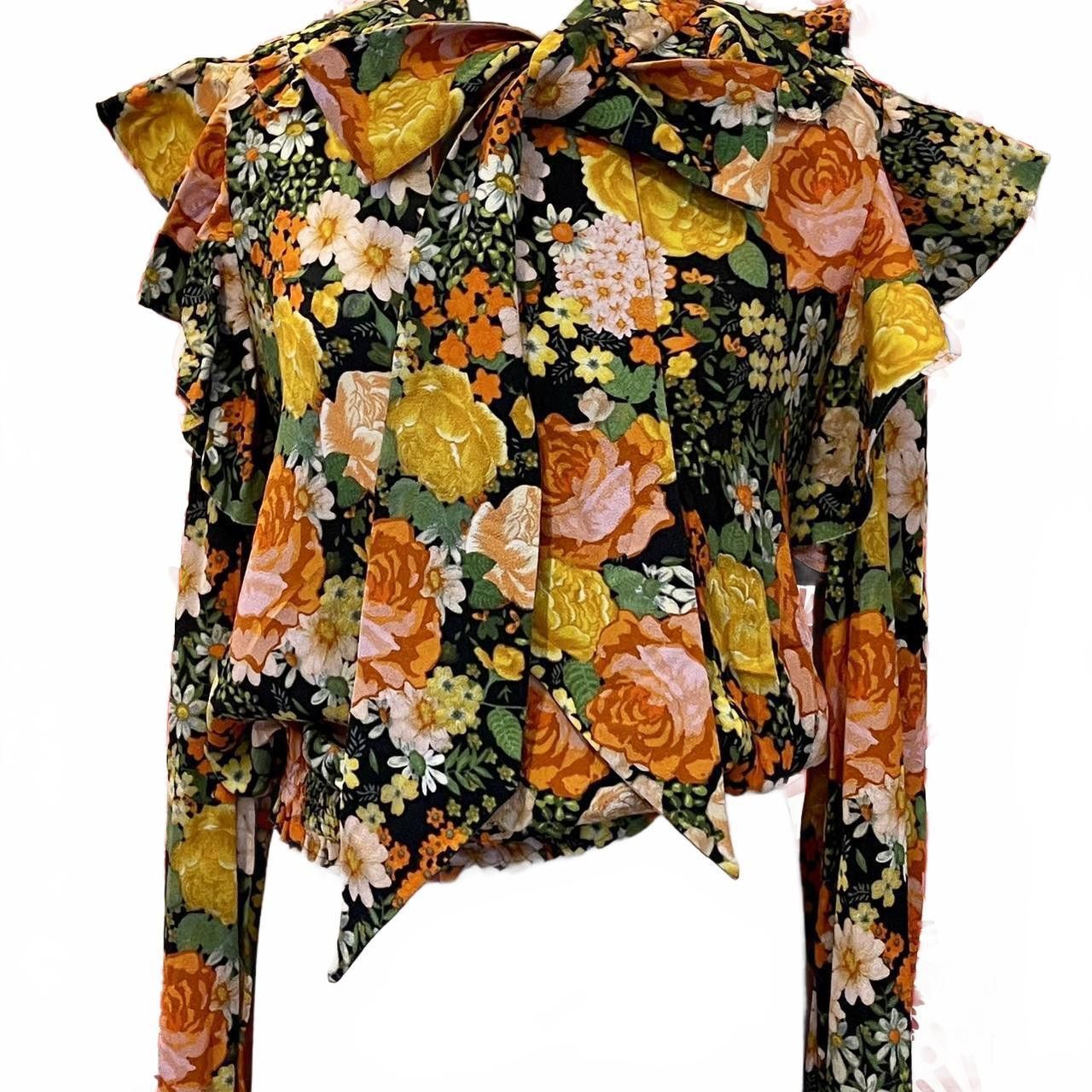 Balenciaga Vintage Floral Ruffled Blouse Size XS / US 0-2 / IT 36-38 - 2 Thumbnail
