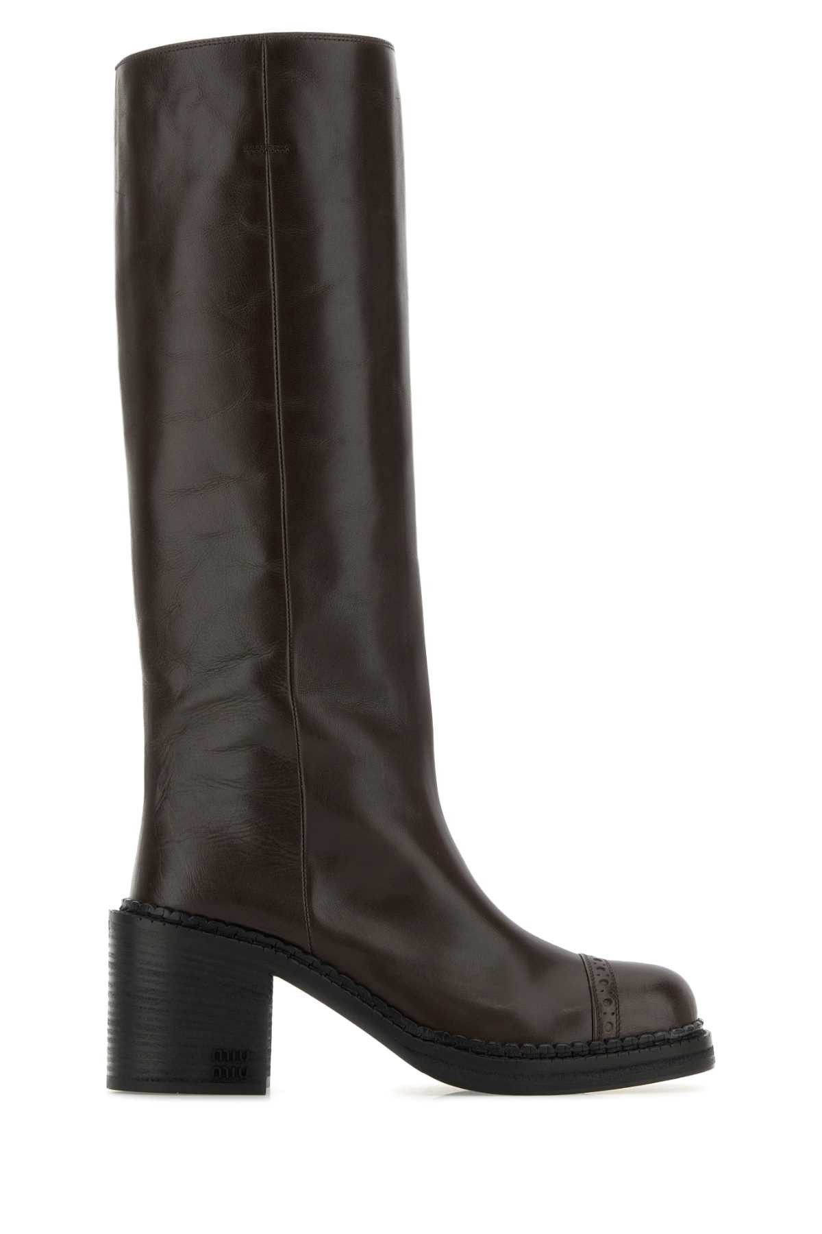 Miu Miu Chocolate Leather Boots Size US 8.5 / IT 38.5 - 1 Thumbnail