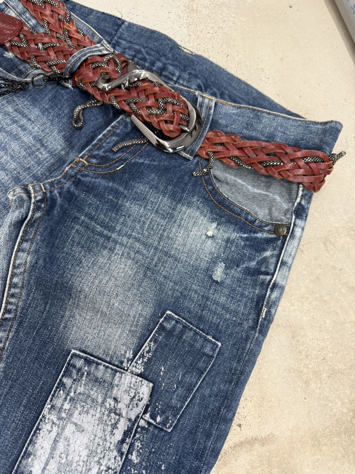 5351 POUR LES HOMMES × Japanese Brand × Le Grande Bleu (L.G.B.) Skybomber Japan Patchwork Painter Low Rise Flared Jeans Size US 30 / EU 46 - 11 Thumbnail