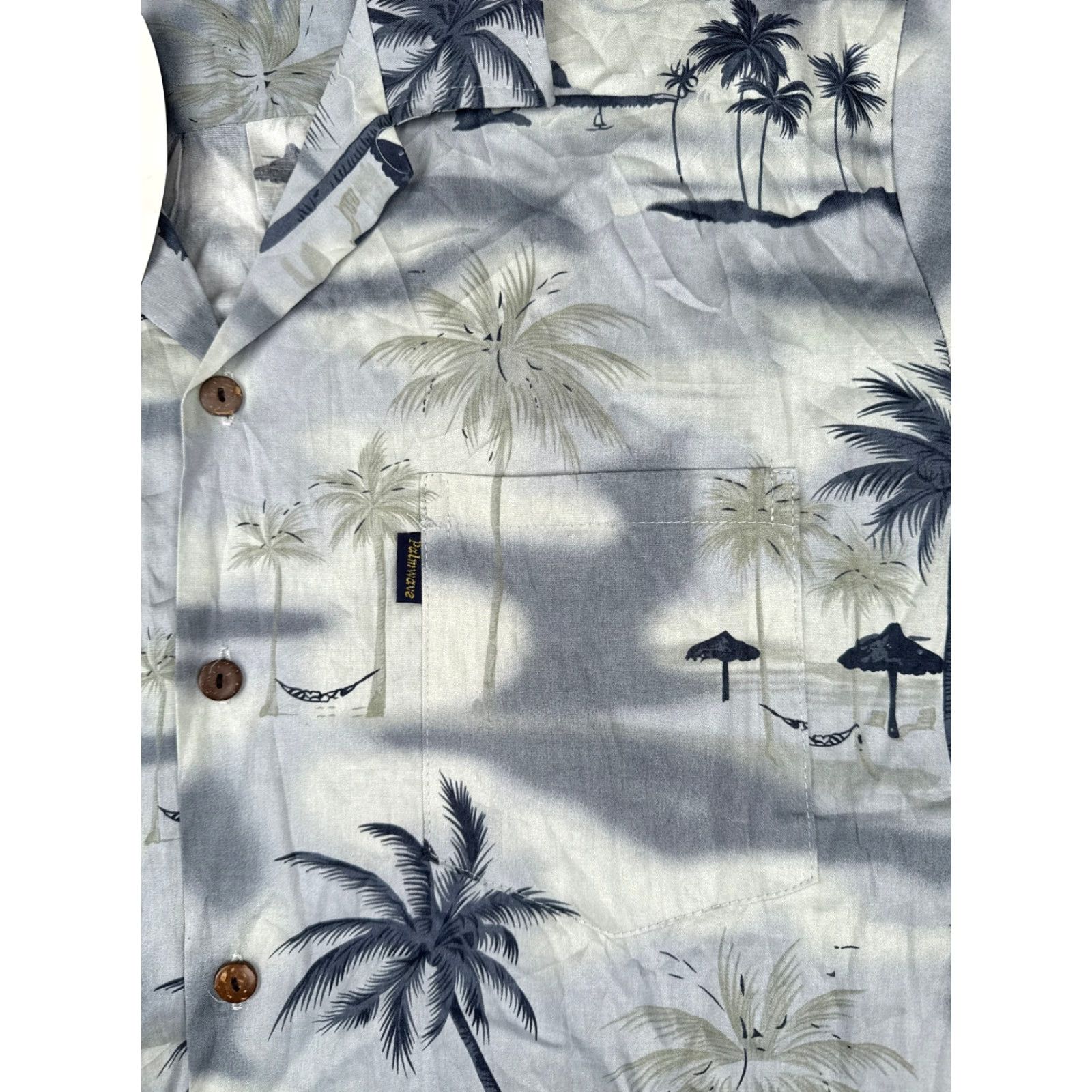 Vintage Palmwave Shirt Men 2XL Gray Blue 100% Cotton Short Sleeve Button-Up Hawaiian Floral Vintage No Size US XXL / EU 58 / 5 - 6 Thumbnail