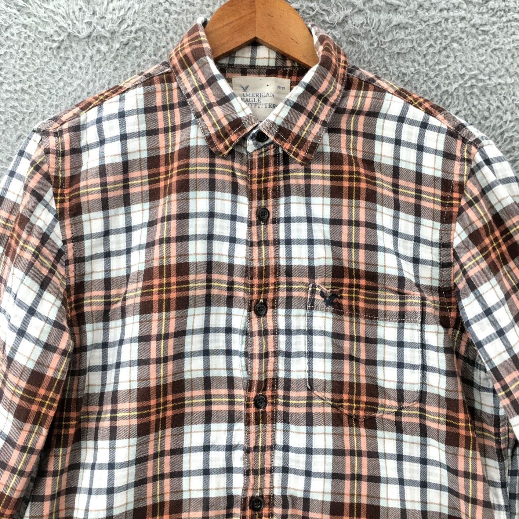 American Eagle Outfitters American Eagle Outfitters Long Sleeve Shirt Top Mens M Brown Cotton Button Up Plaid Collar Size US M / EU 48-50 / 2 - 2 Thumbnail