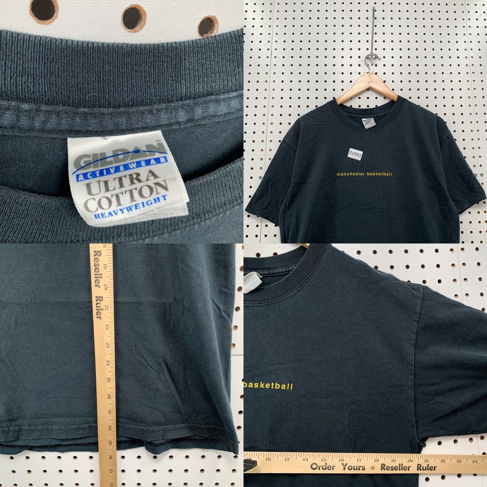 Gildan VINTAGE Manchester Basketball Shirt Black Mens Large 20.5x28.5 Short Sleeve Size US L / EU 52-54 / 3 - 8 Thumbnail